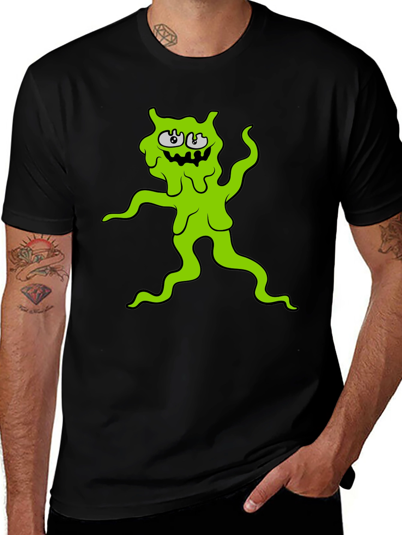 Green Slime Monster Graphic Tee - Black
