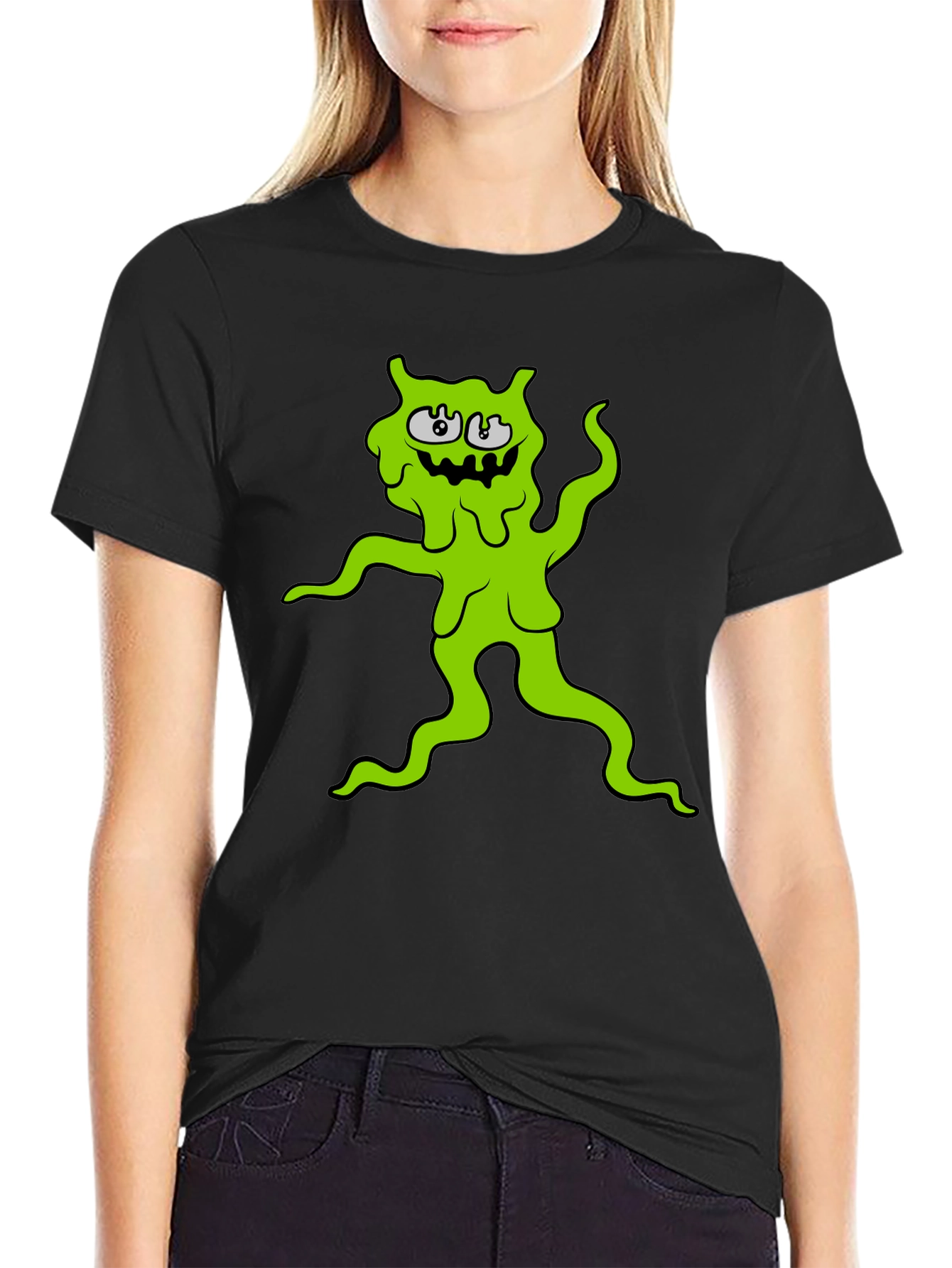 Green Slime Monster Graphic Tee - Black