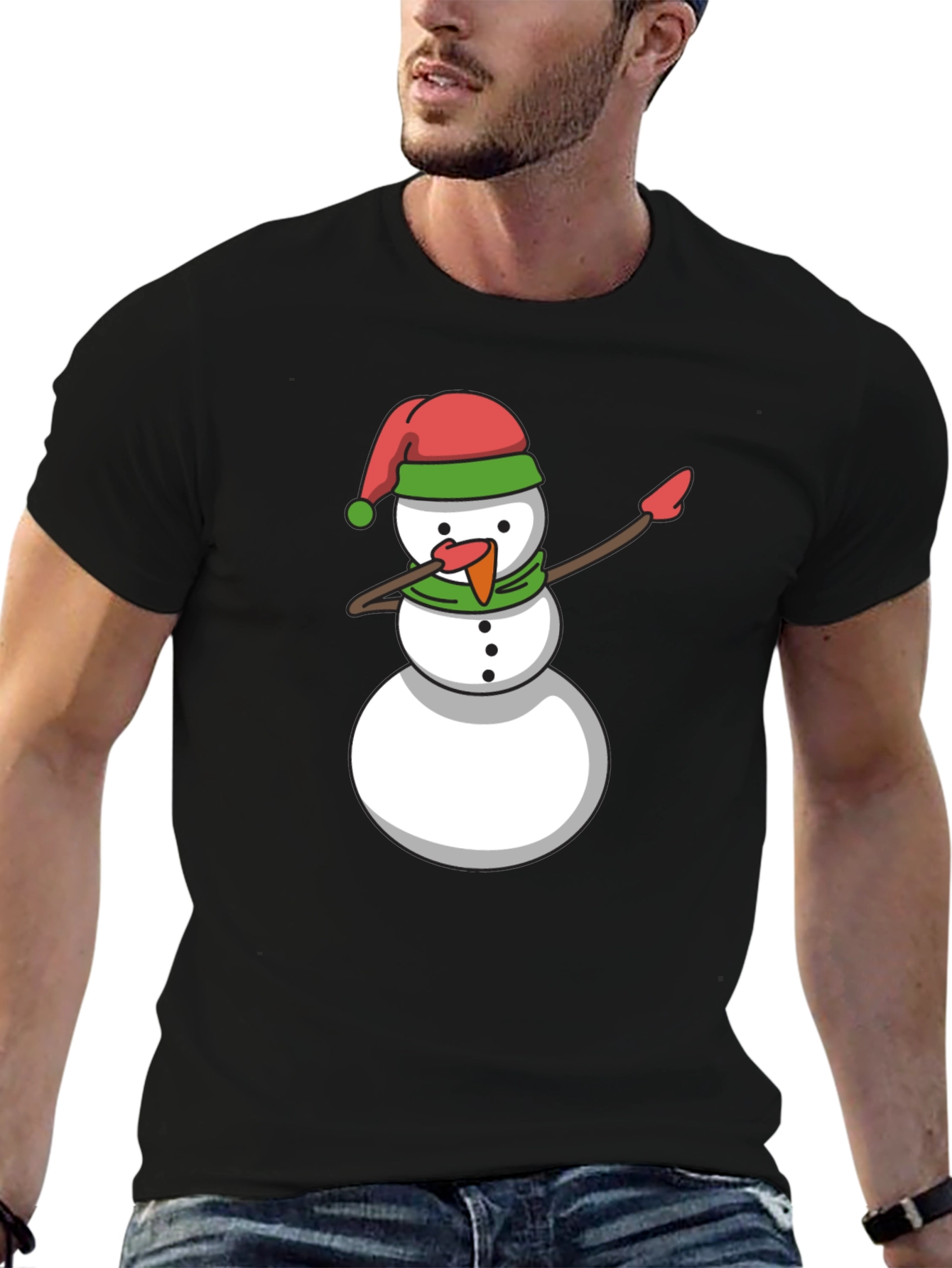 Dabbing Snowman Holiday Tee - Black