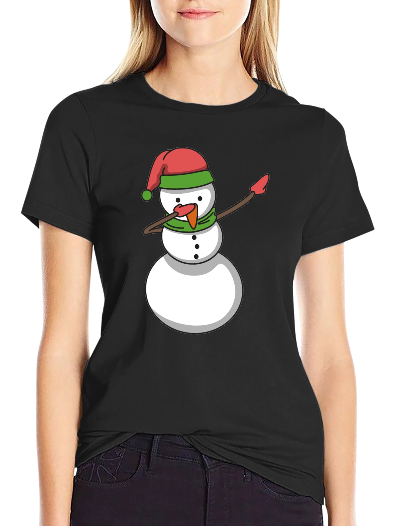 Dabbing Snowman Holiday Tee - Black