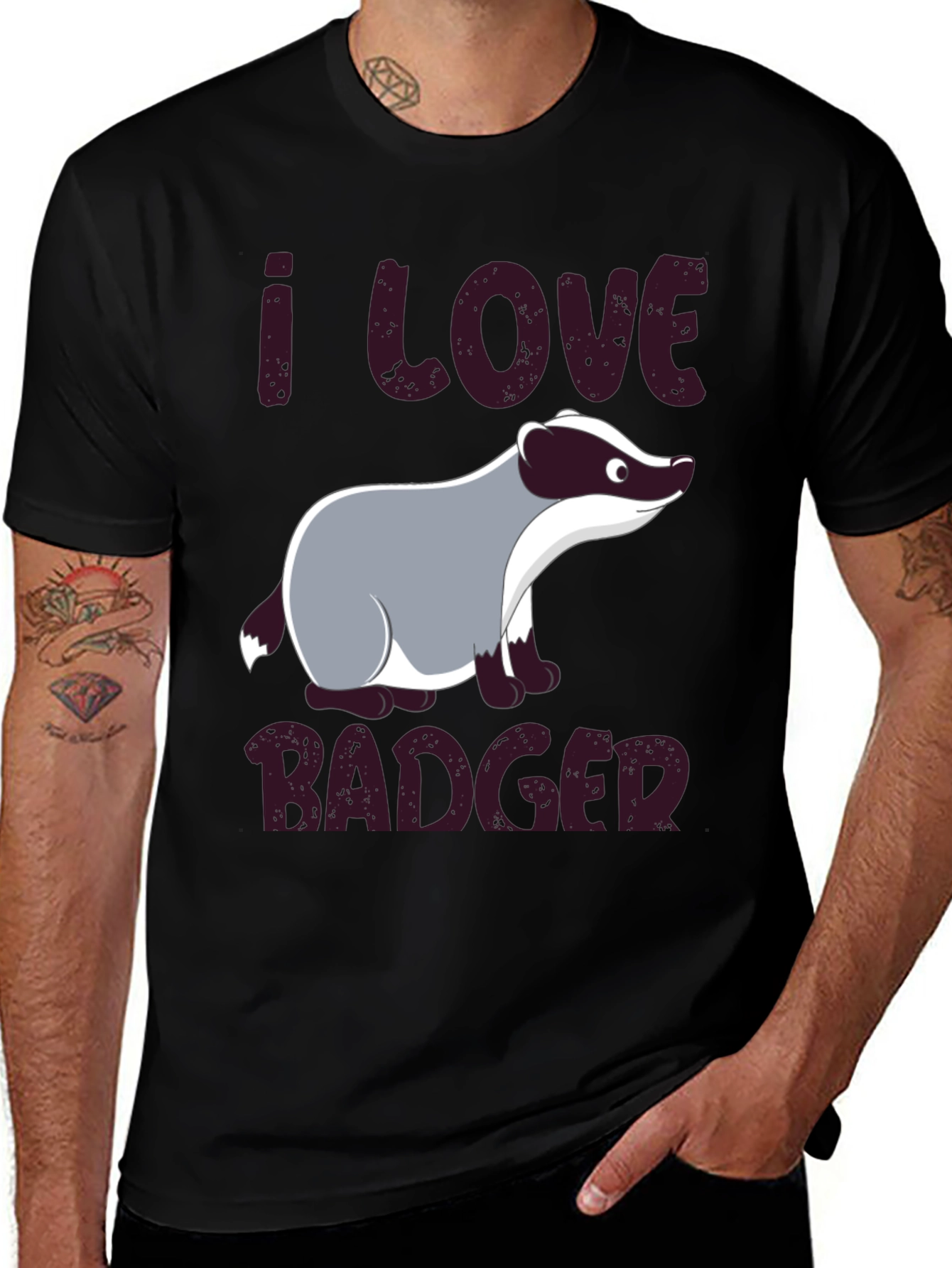 I Love Badger T-Shirt - Black Animal Tee