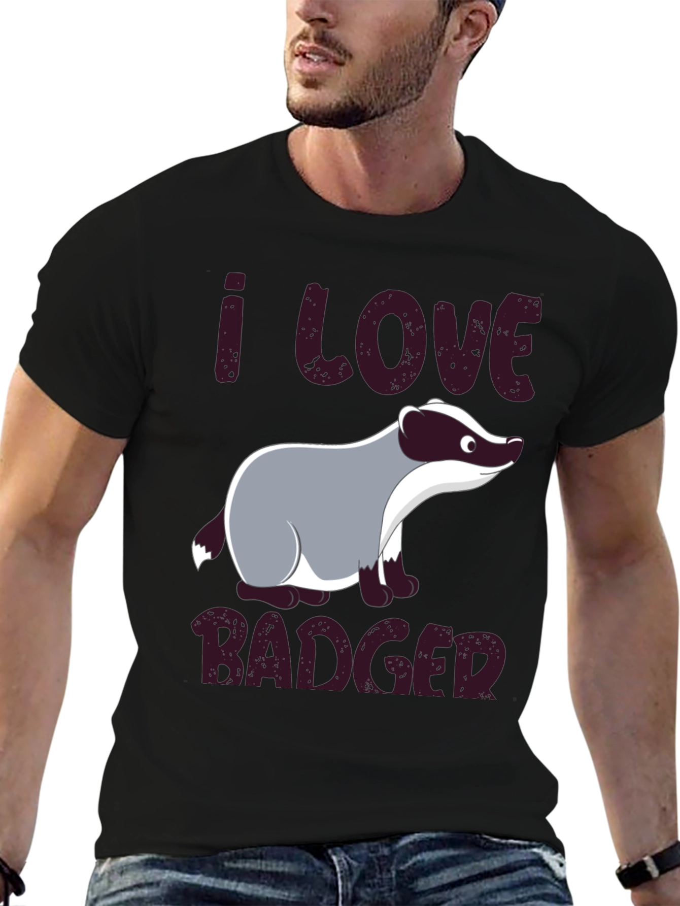 I Love Badger T-Shirt - Black Animal Tee