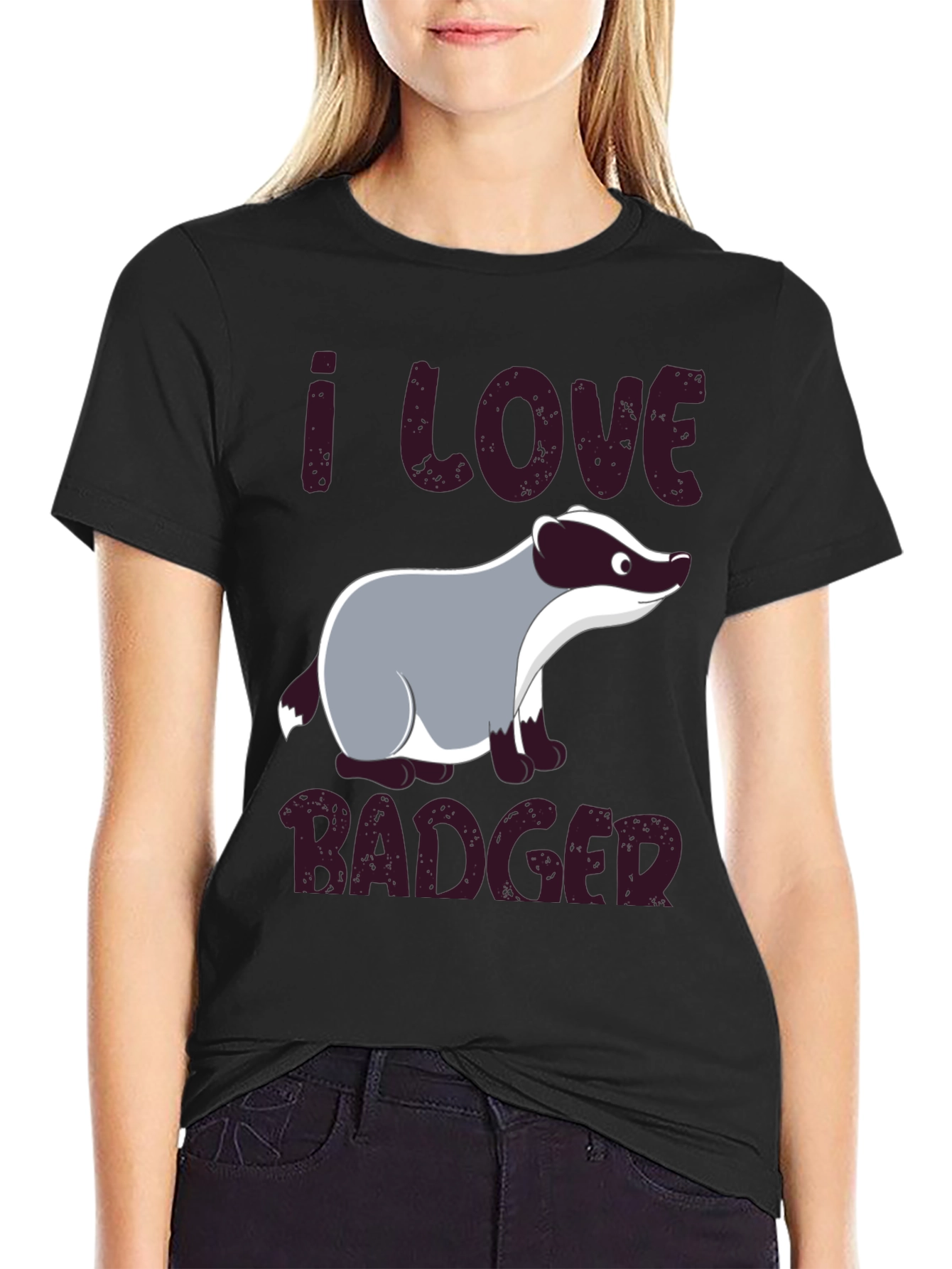 I Love Badger T-Shirt - Black Animal Tee