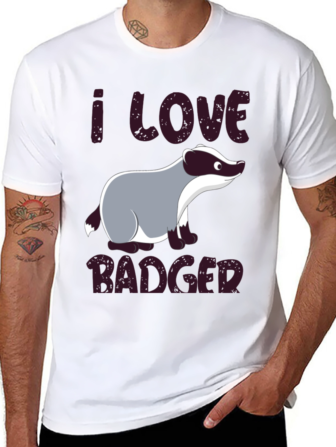 I Love Badger T-Shirt - Black Animal Tee