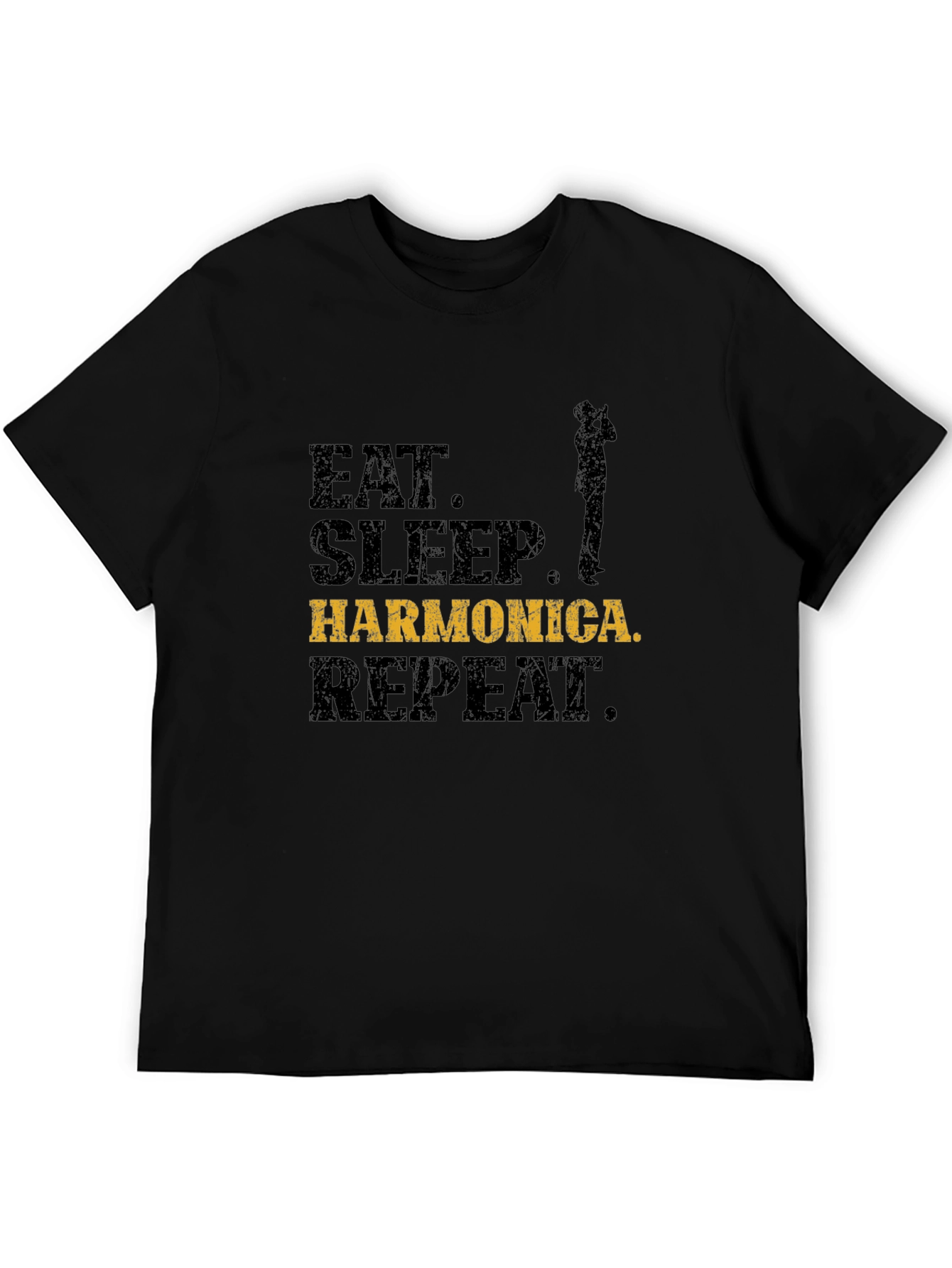 Eat Sleep Harmonica Repeat Black T-Shirt