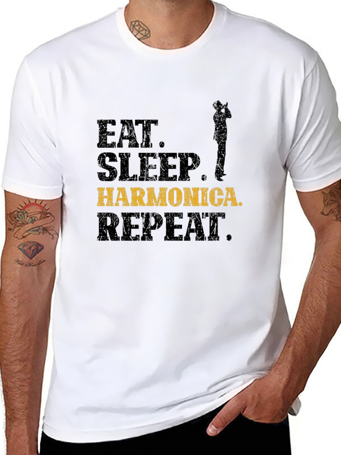 Eat Sleep Harmonica Repeat Black T-Shirt