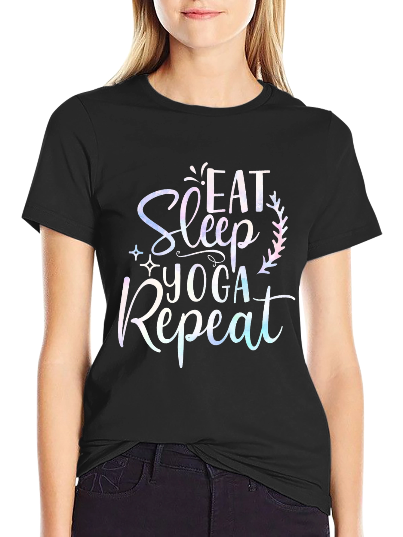 Eat Sleep Yoga Repeat Black T-Shirt