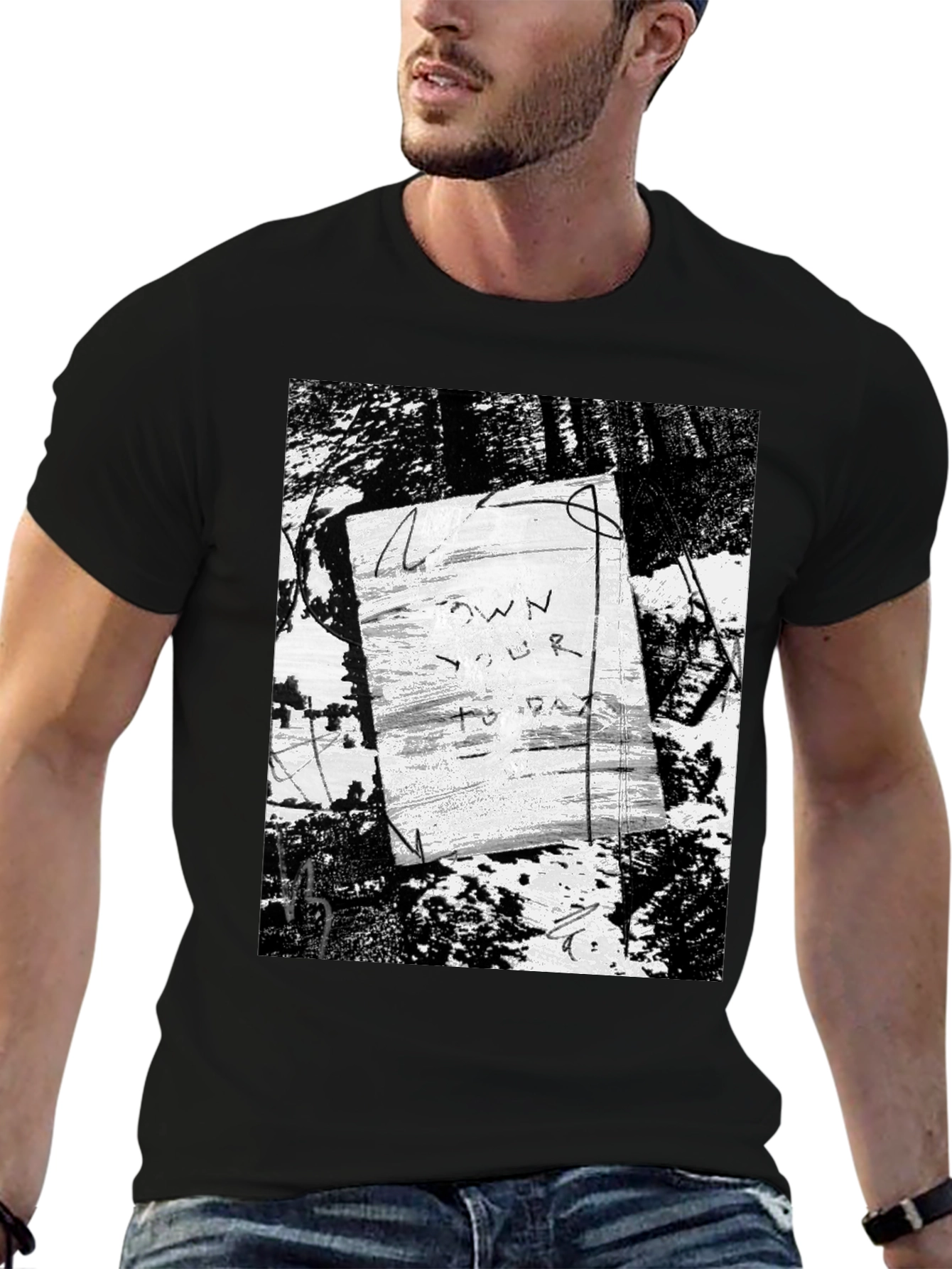 Artistic Graphic Print Black T-Shirt