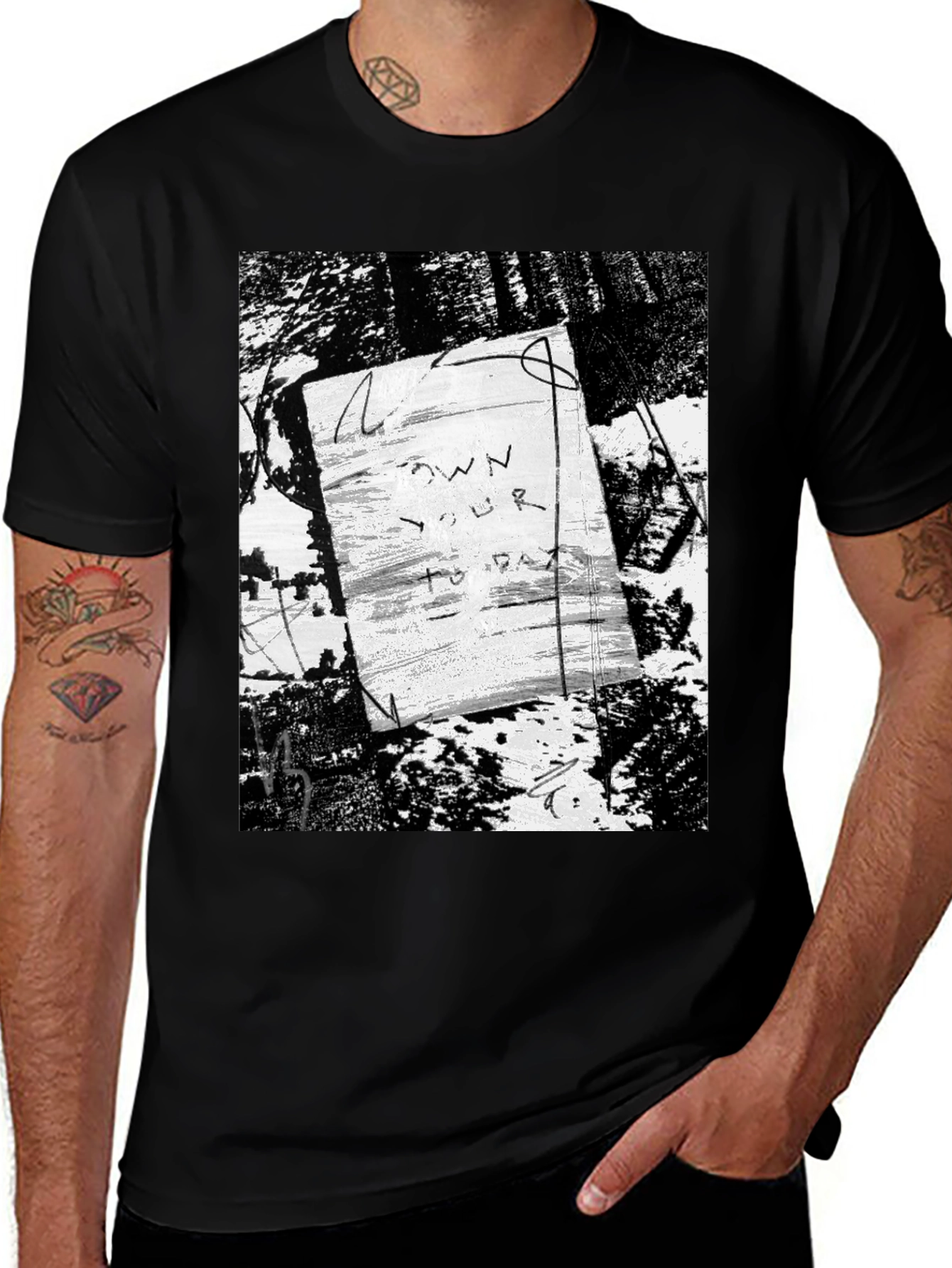 Artistic Graphic Print Black T-Shirt