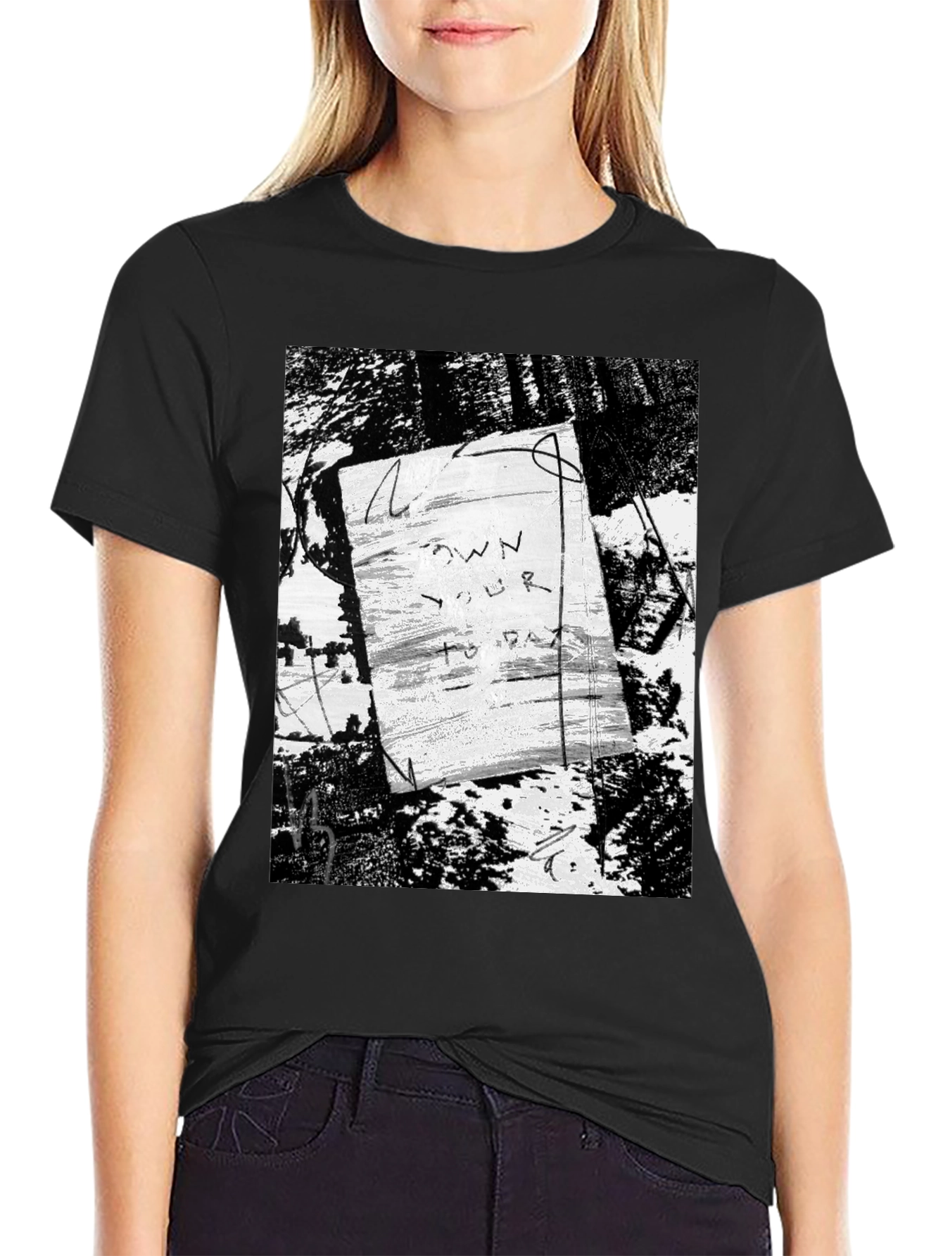 Artistic Graphic Print Black T-Shirt