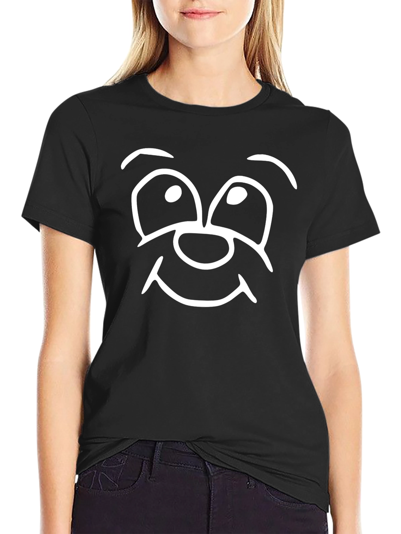 Cartoon Face Graphic Black Tee