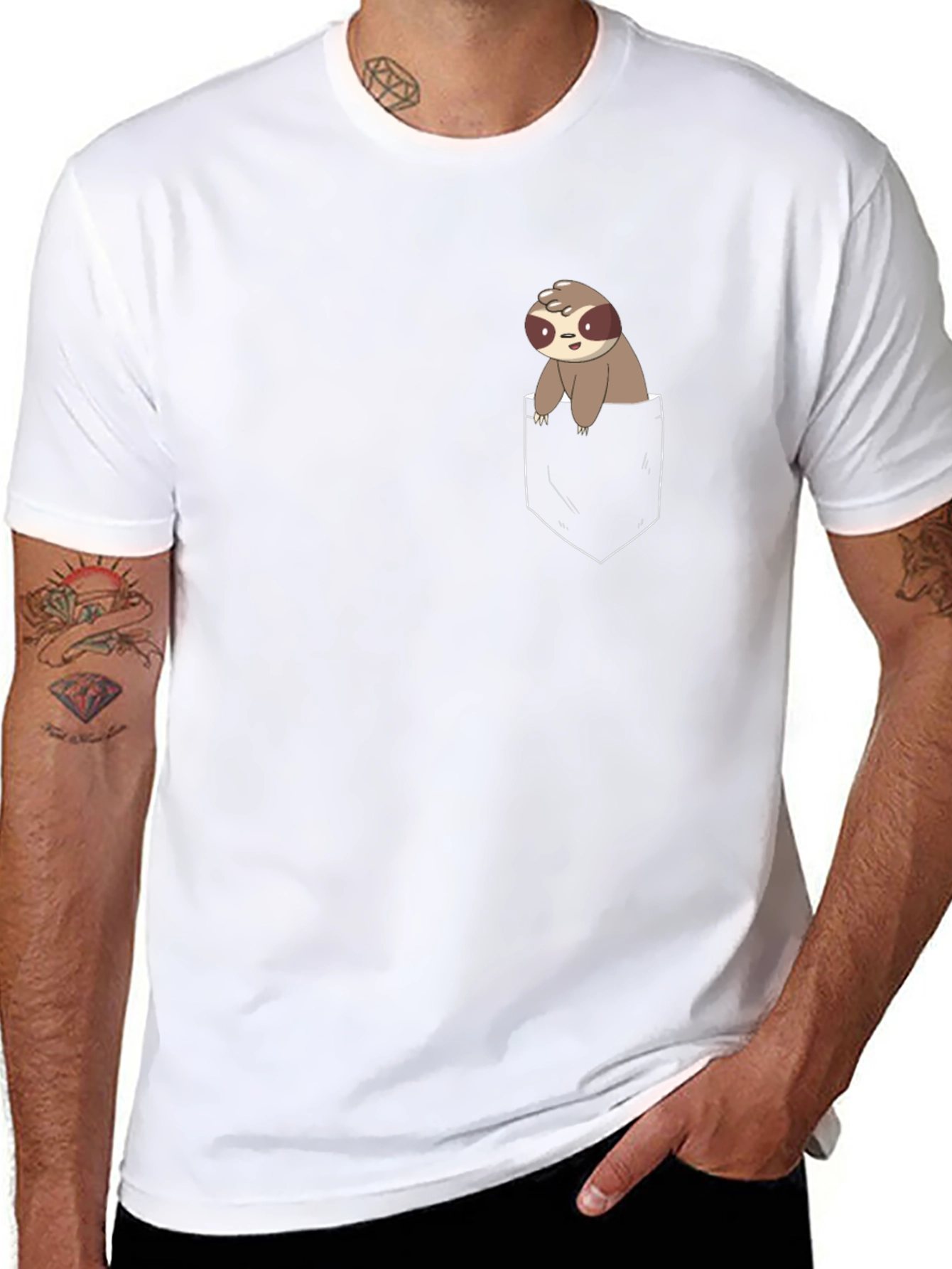 Sloth in Pocket Graphic Tee - Black Cotton Blend