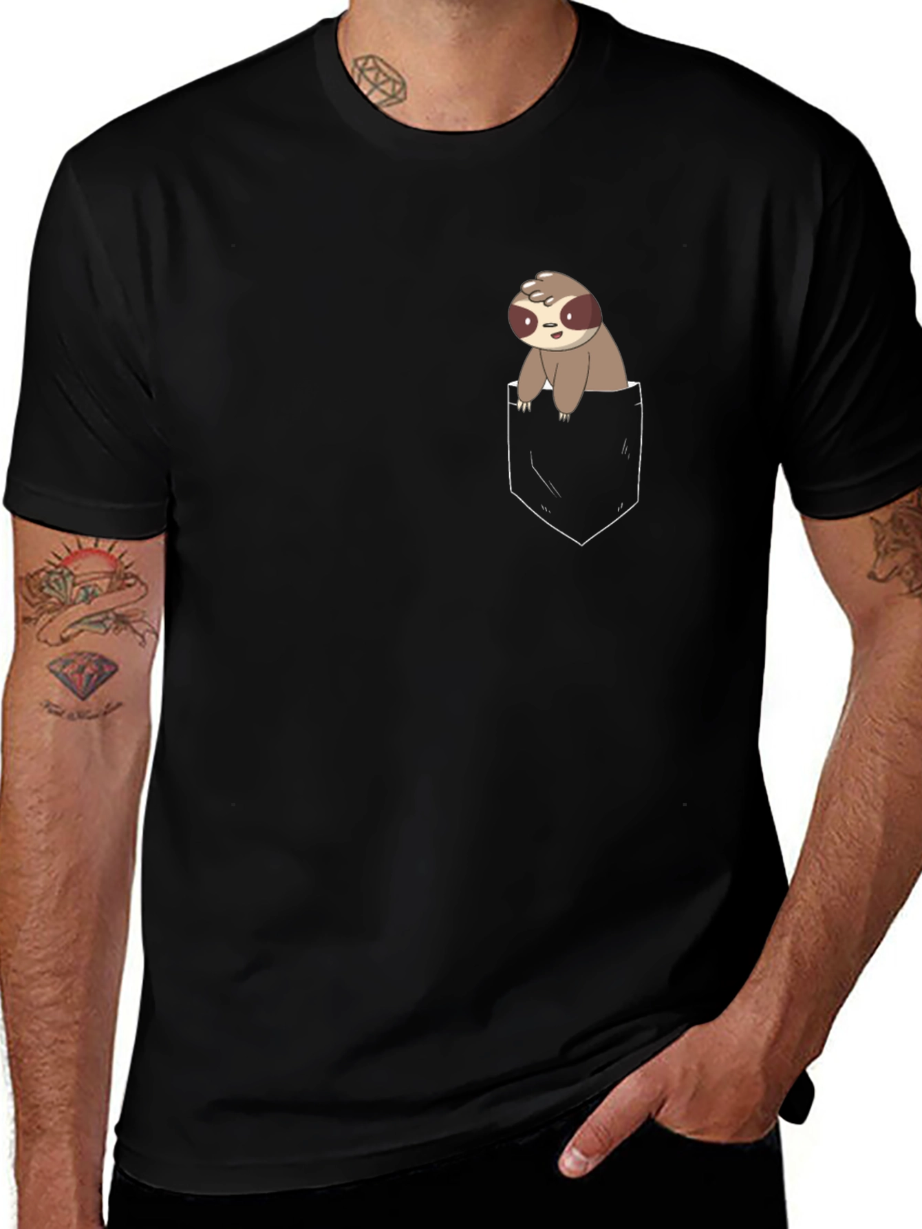 Sloth in Pocket Graphic Tee - Black Cotton Blend