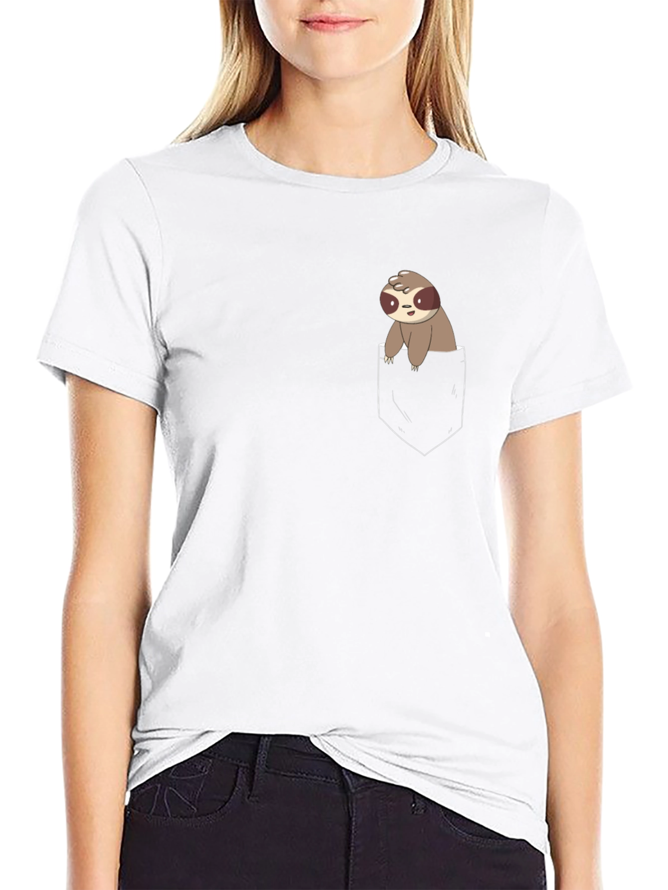 Sloth in Pocket Graphic Tee - Black Cotton Blend