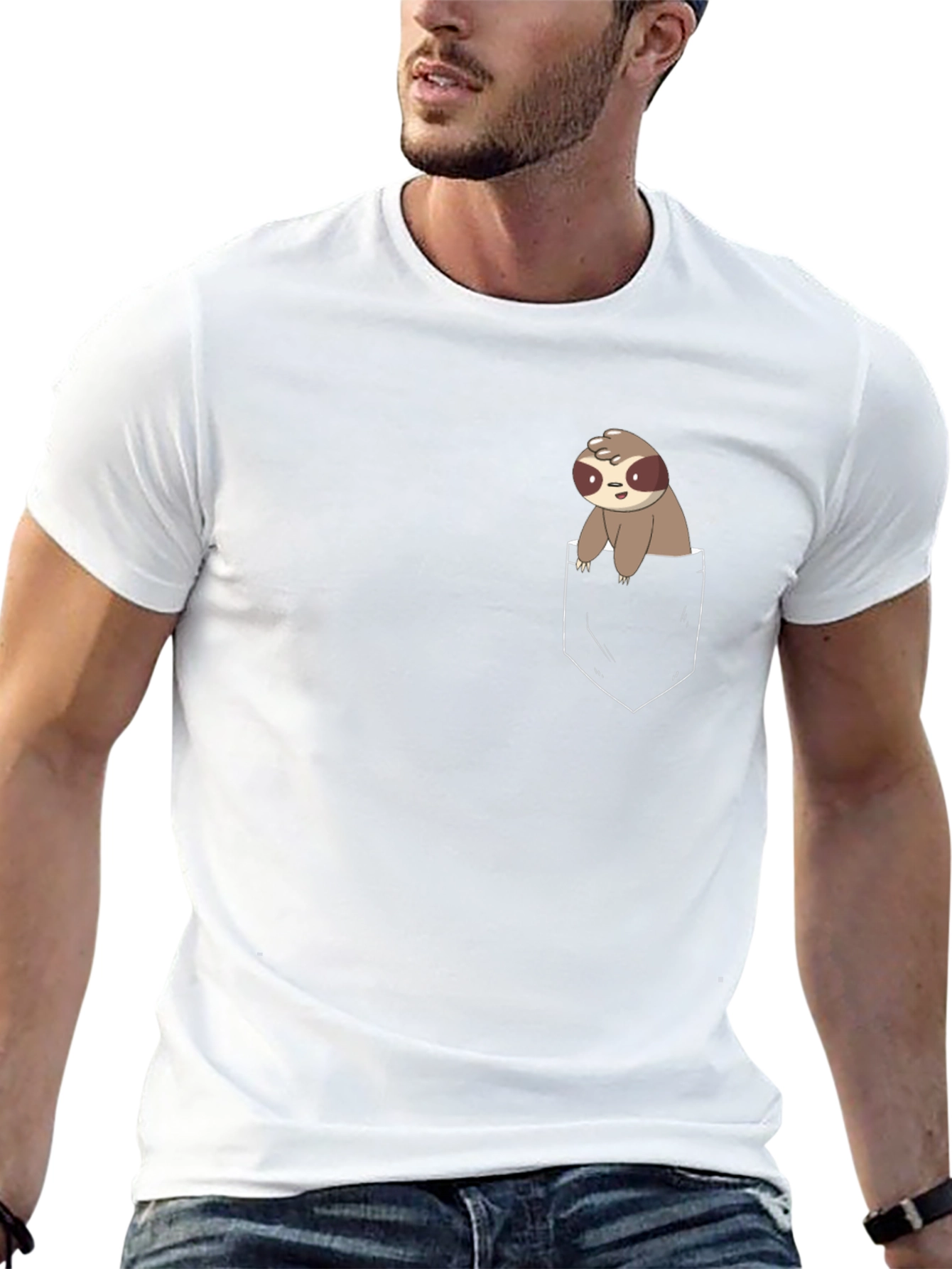 Sloth in Pocket Graphic Tee - Black Cotton Blend