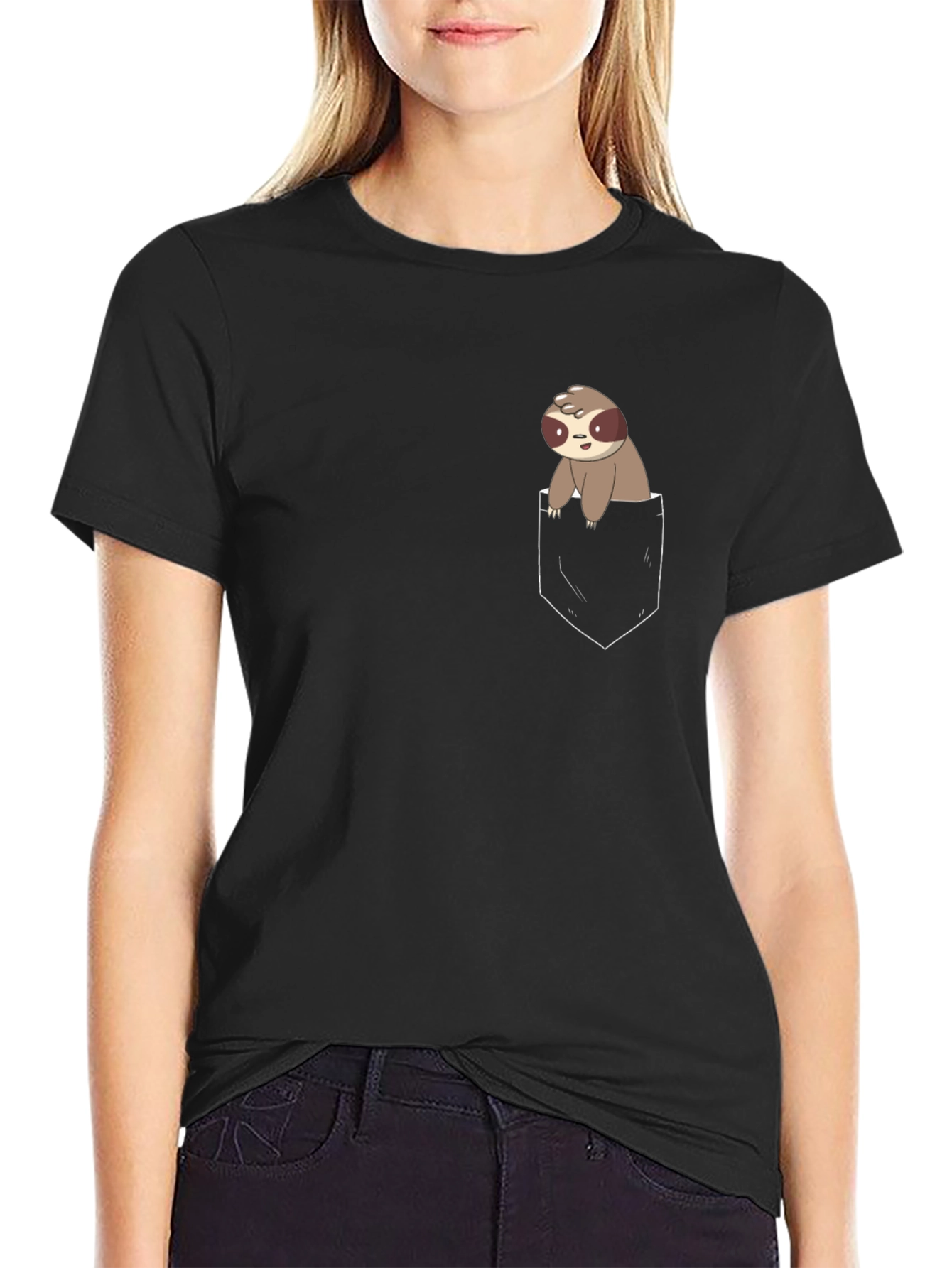 Sloth in Pocket Graphic Tee - Black Cotton Blend