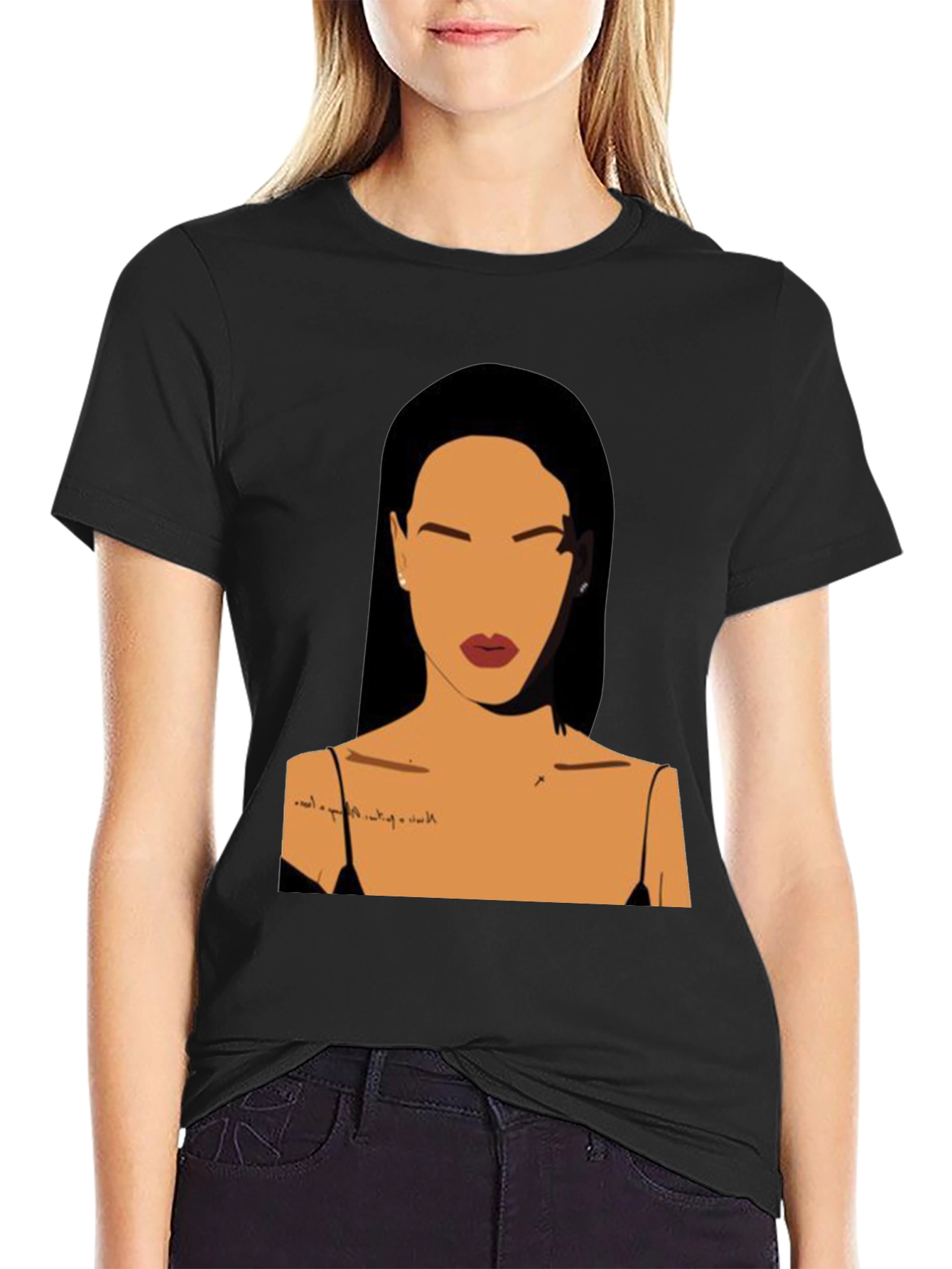 Minimalist Woman Portrait Black T-Shirt