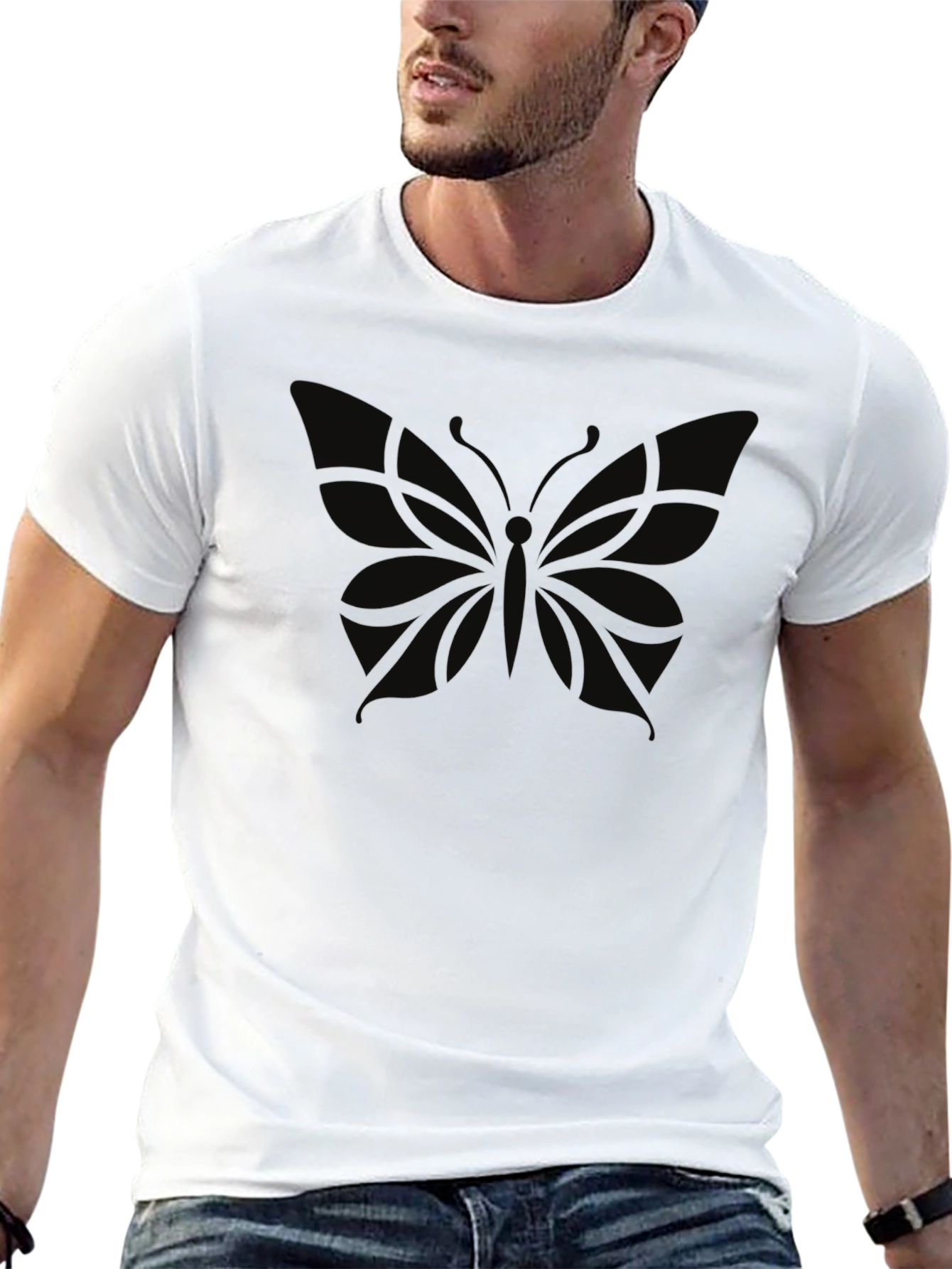 Mens Black Butterfly Graphic T-Shirt
