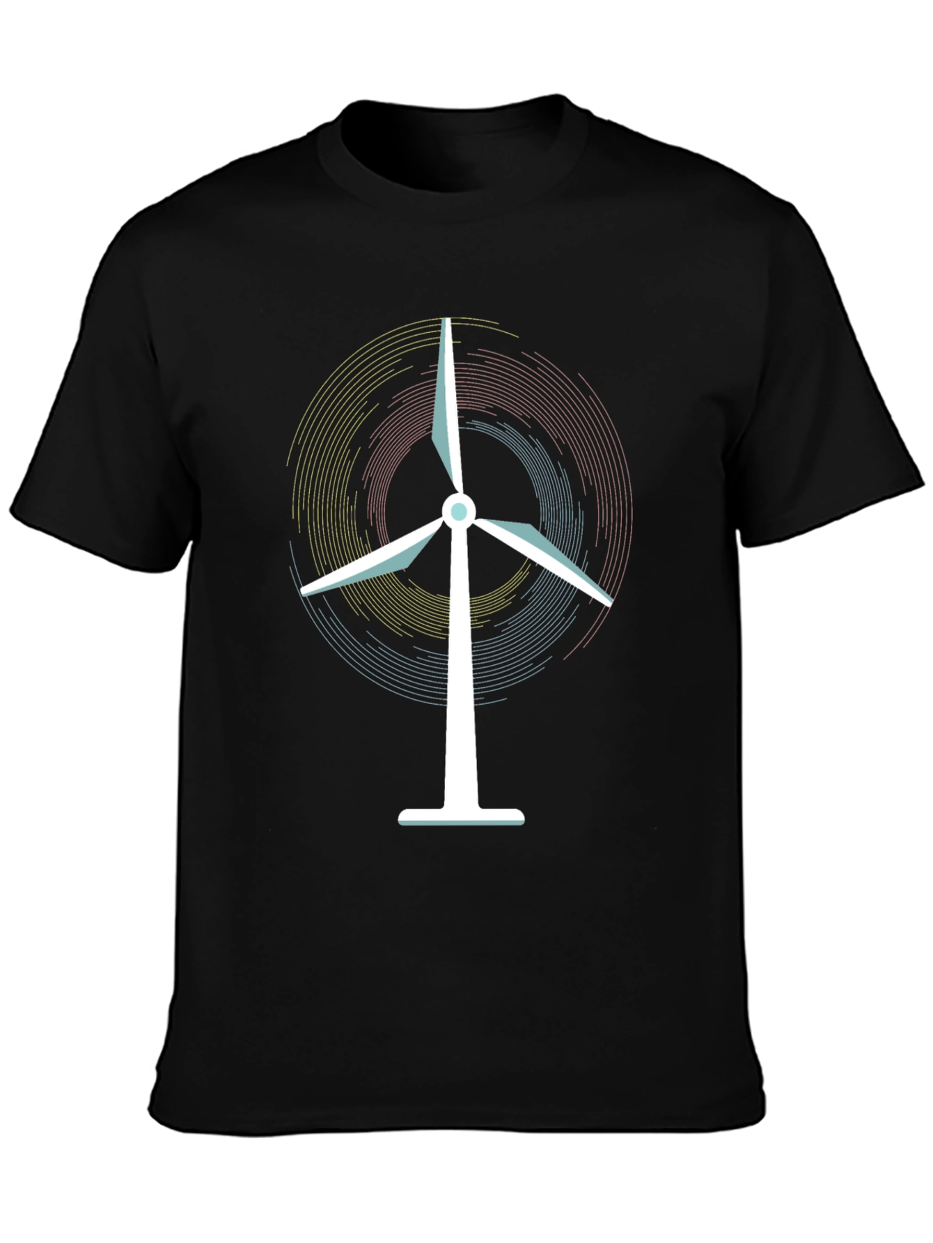 Eco-Friendly Wind Turbine Graphic Black T-Shirt