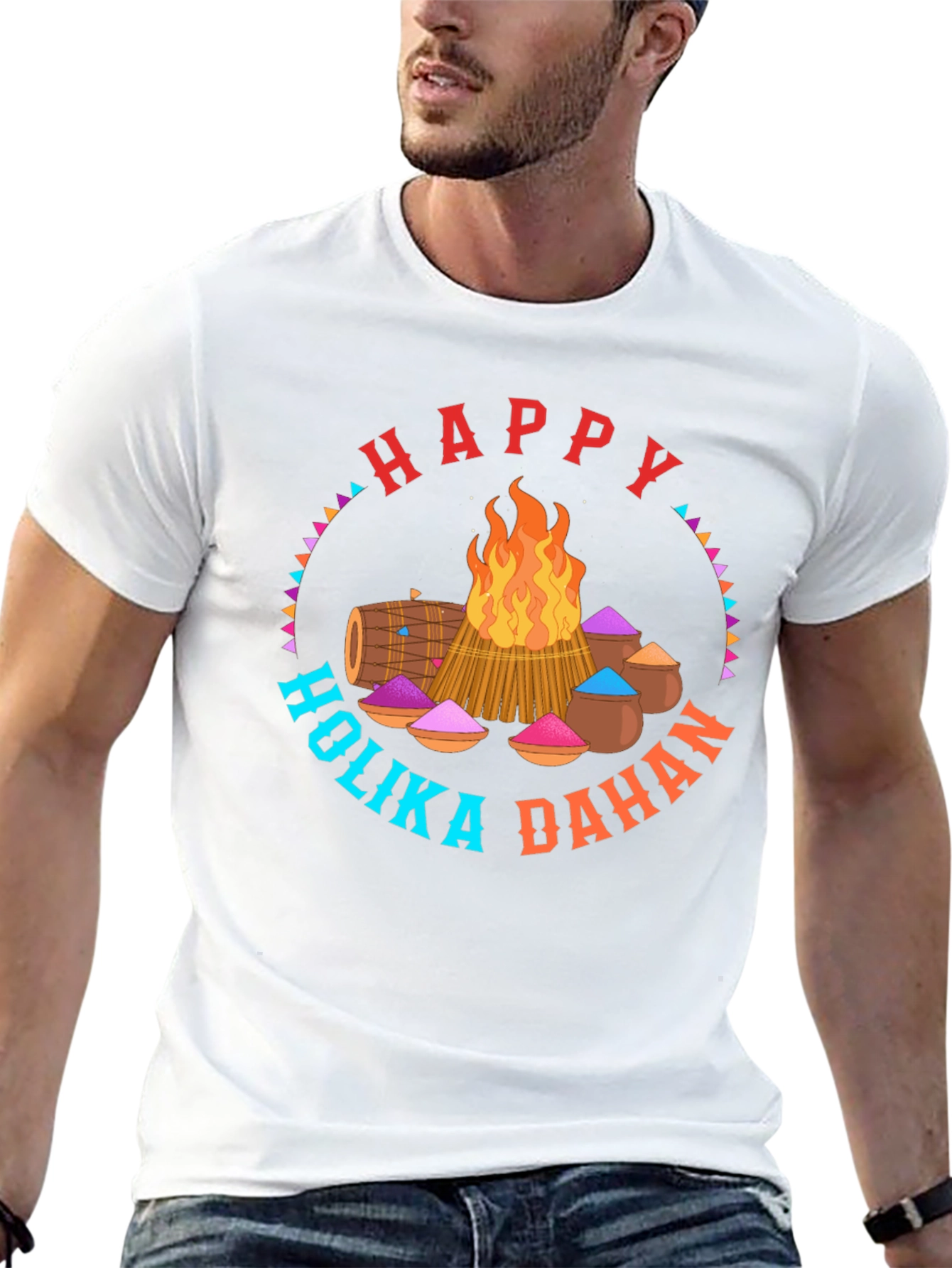 Happy Holika Dahan Graphic Tee - Festive Bonfire Design