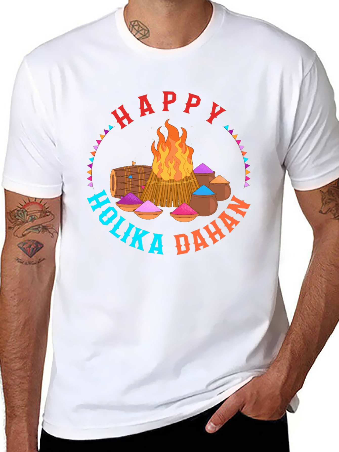 Happy Holika Dahan Graphic Tee - Festive Bonfire Design