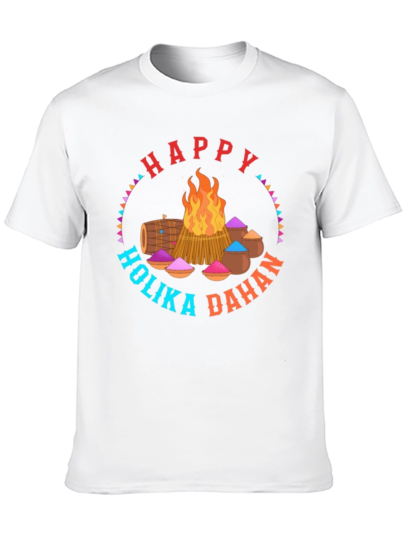 Happy Holika Dahan Graphic Tee - Festive Bonfire Design
