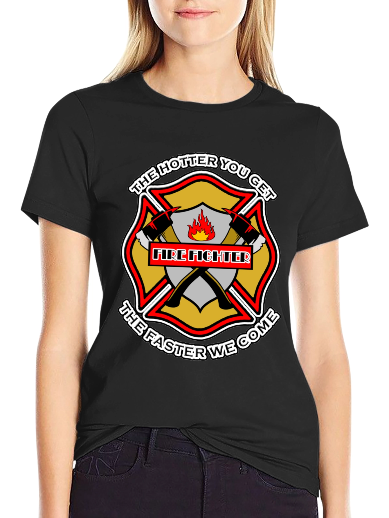 Firefighter Hotter Faster Black Graphic Tee