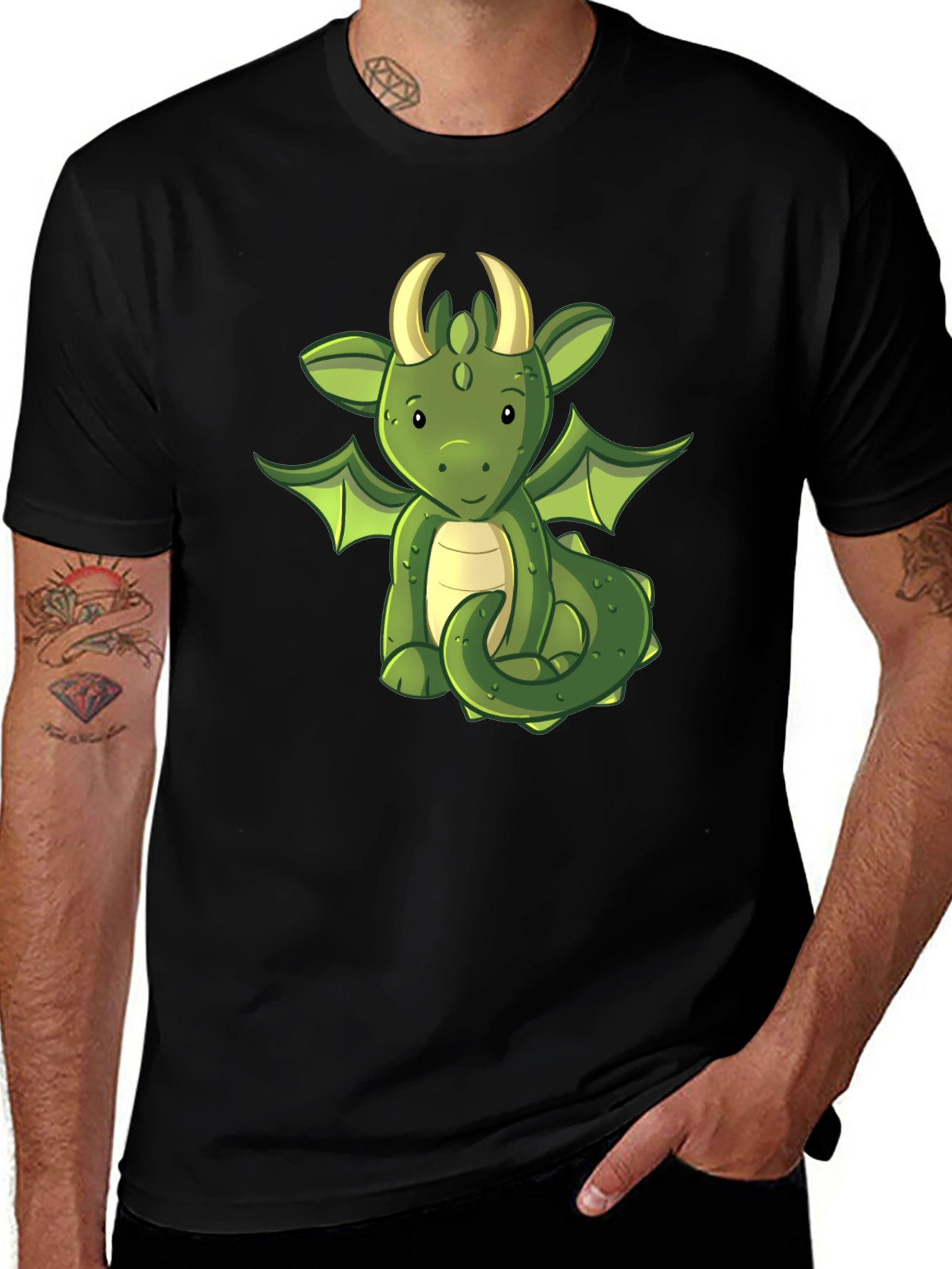 Cute Dragon Graphic T-Shirt - Black Cotton Tee