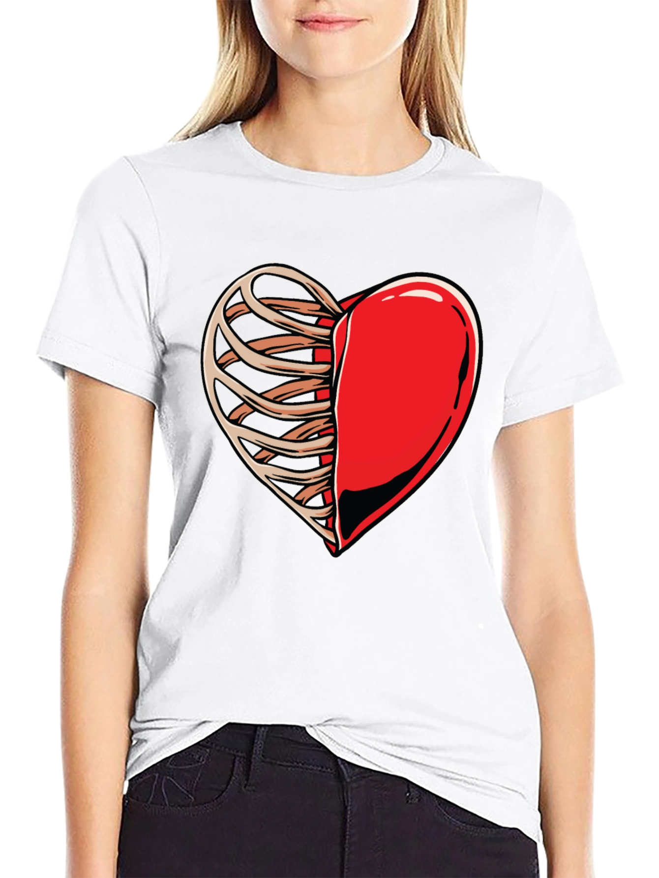 Half Heart Rib Cage Graphic Tee - Black