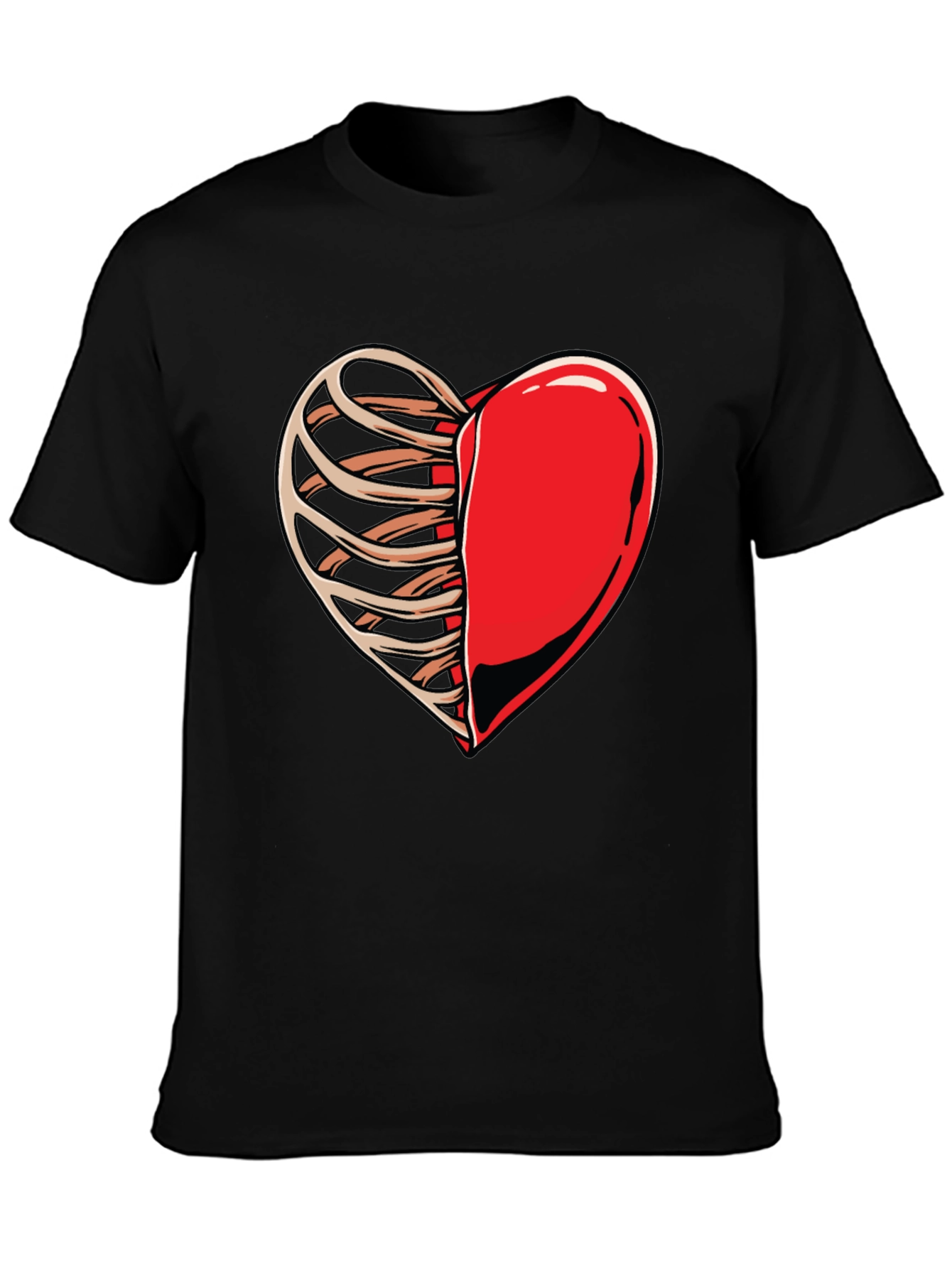 Half Heart Rib Cage Graphic Tee - Black