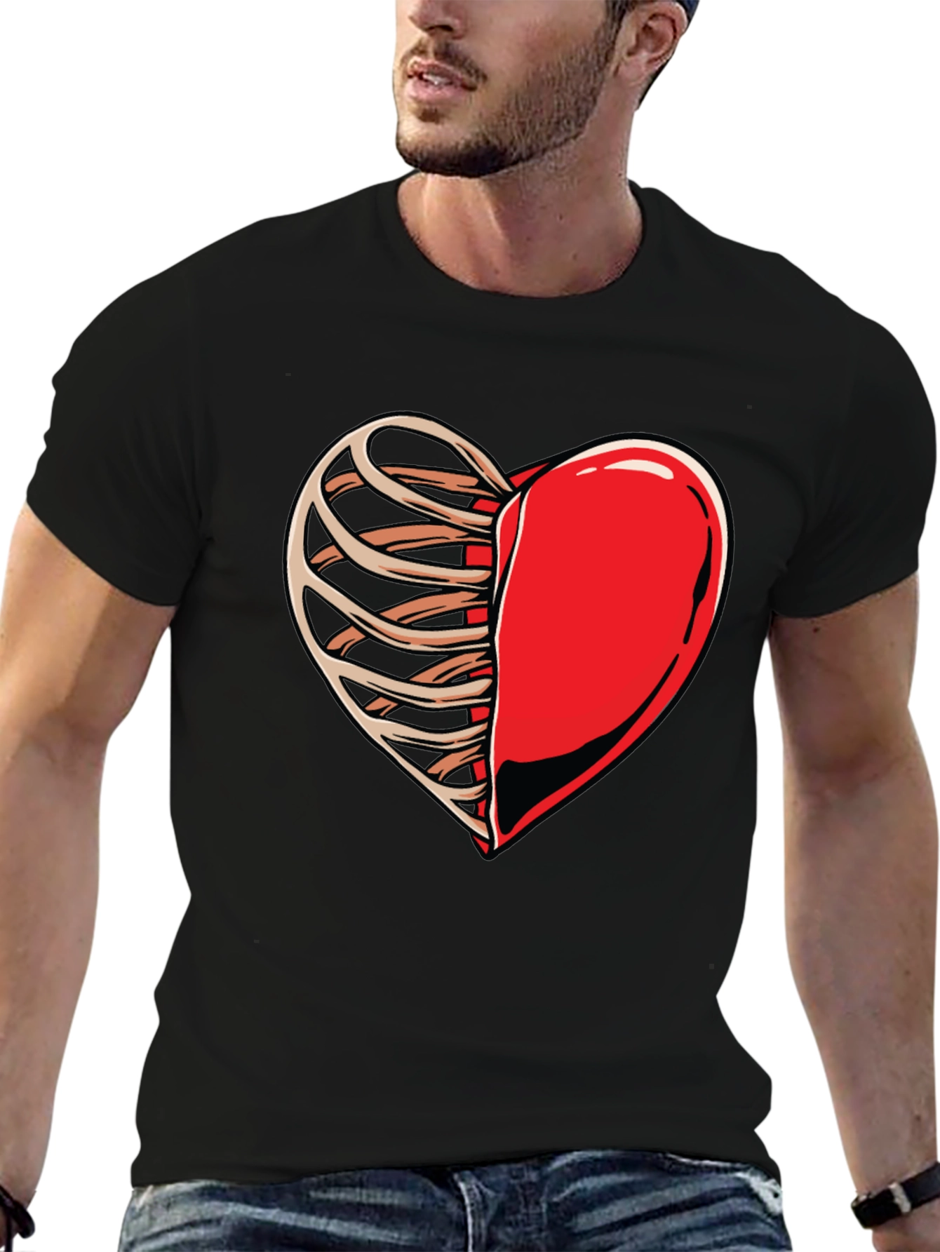 Half Heart Rib Cage Graphic Tee - Black