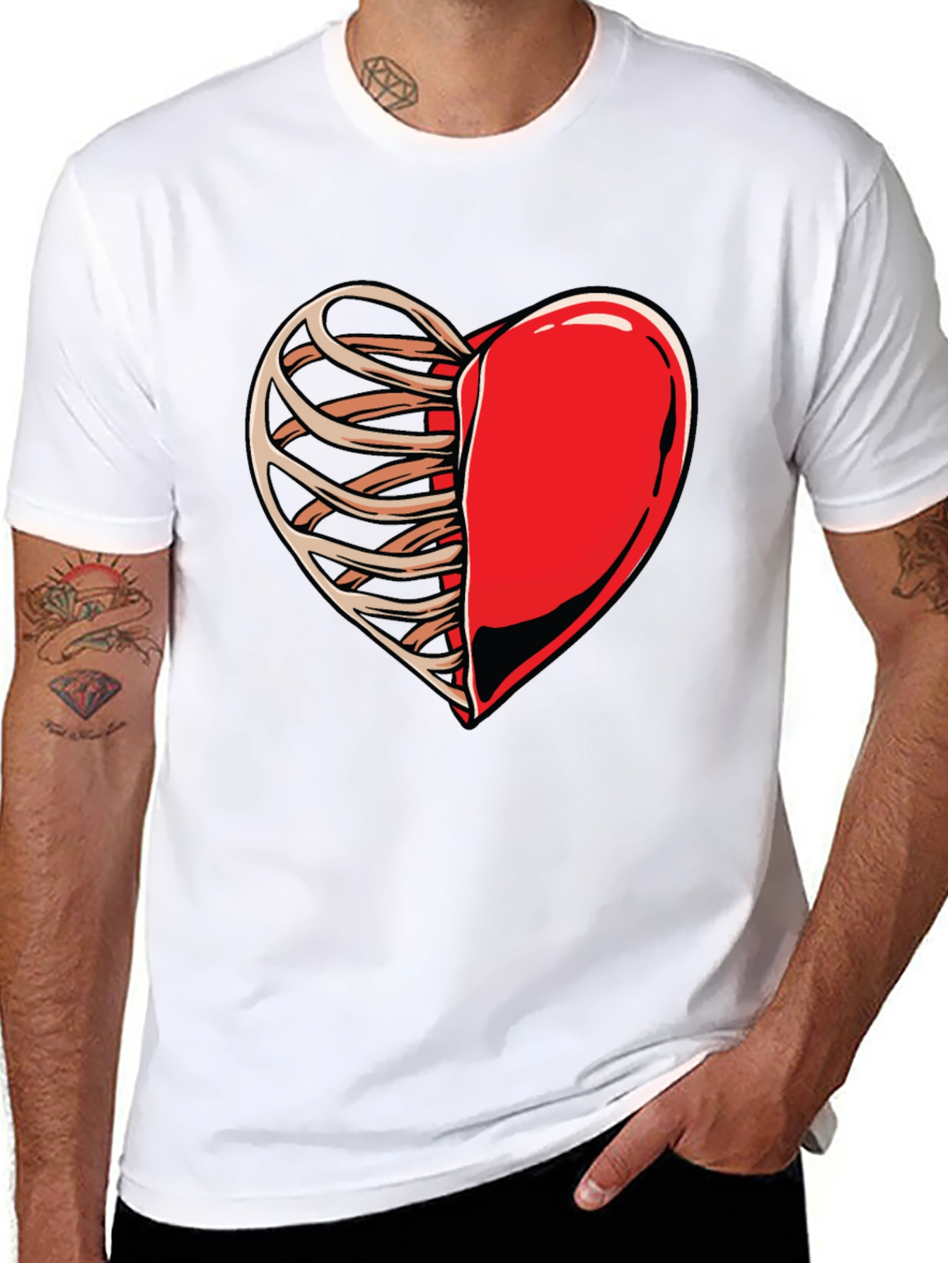 Half Heart Rib Cage Graphic Tee - Black