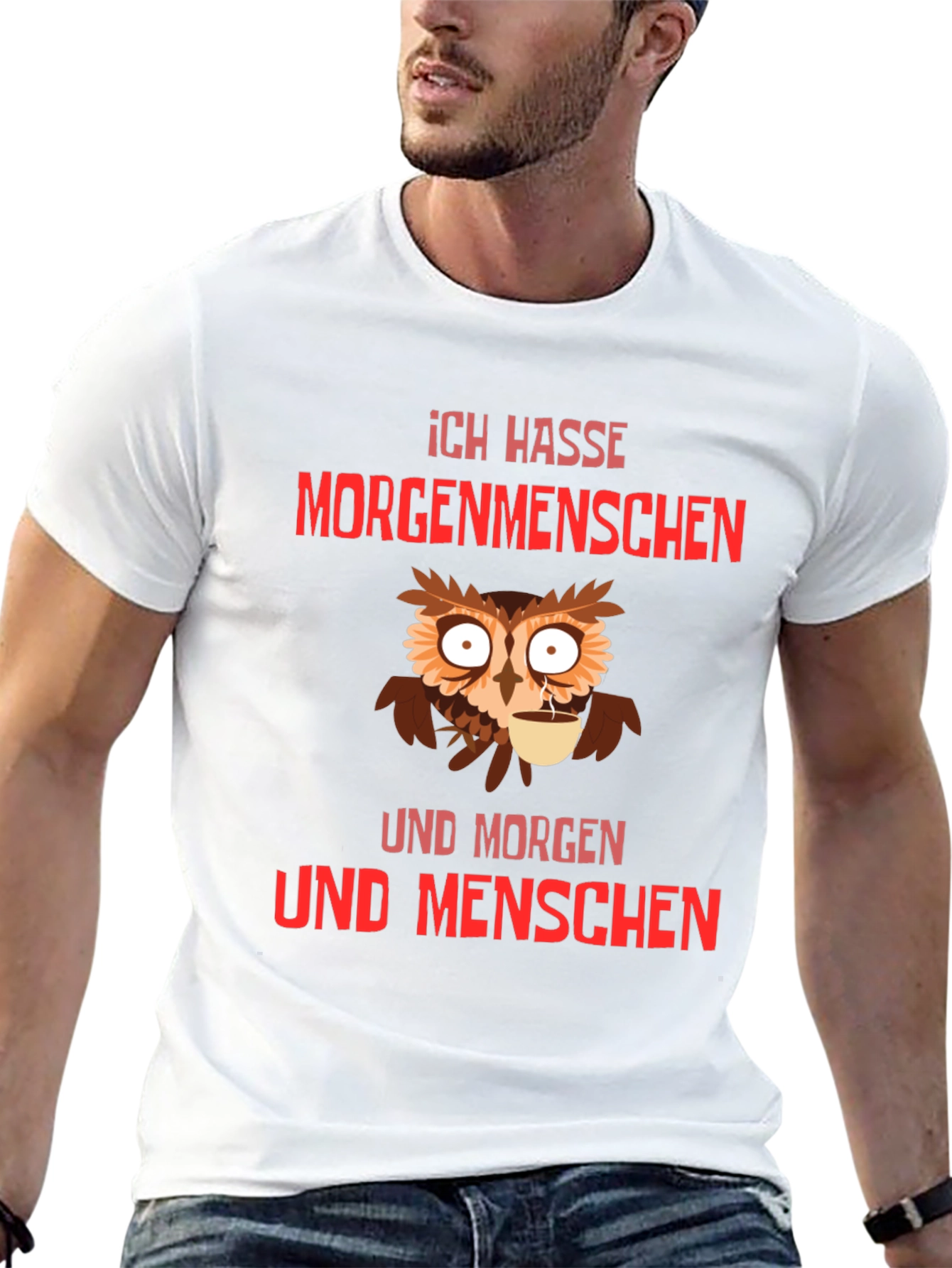Ich Hasse Morgenmenschen T-Shirt Owl Coffee