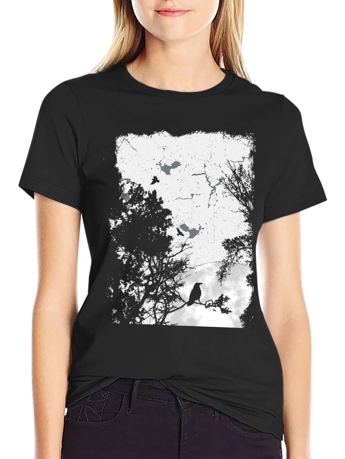 Raven Graphic Print Tee - Black