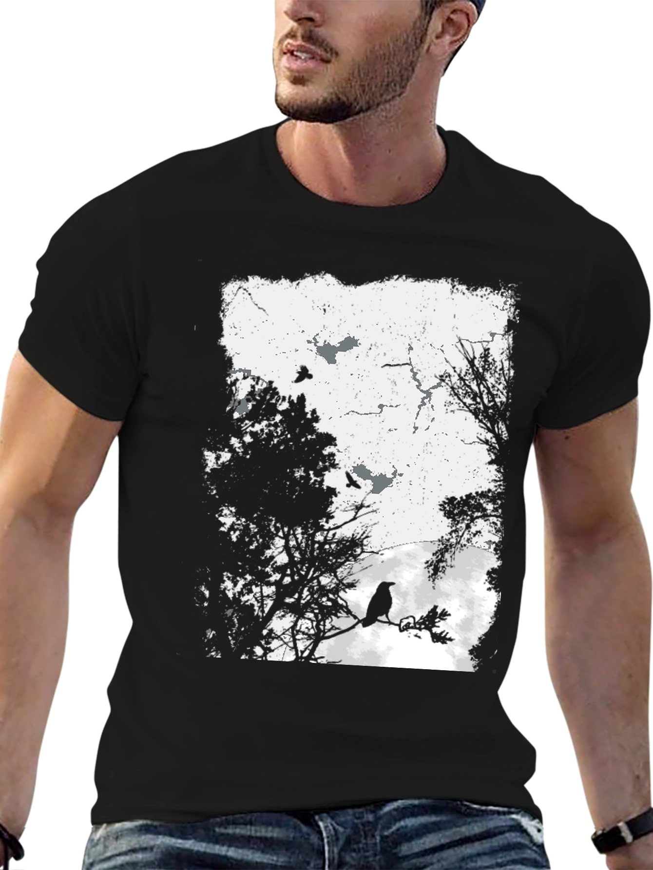 Raven Graphic Print Tee - Black