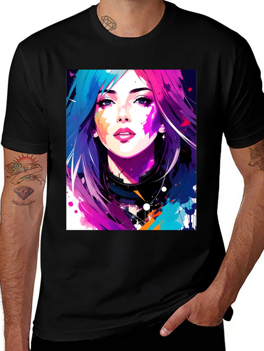 Abstract Art Woman Graphic Tee - Unique Colorful Design