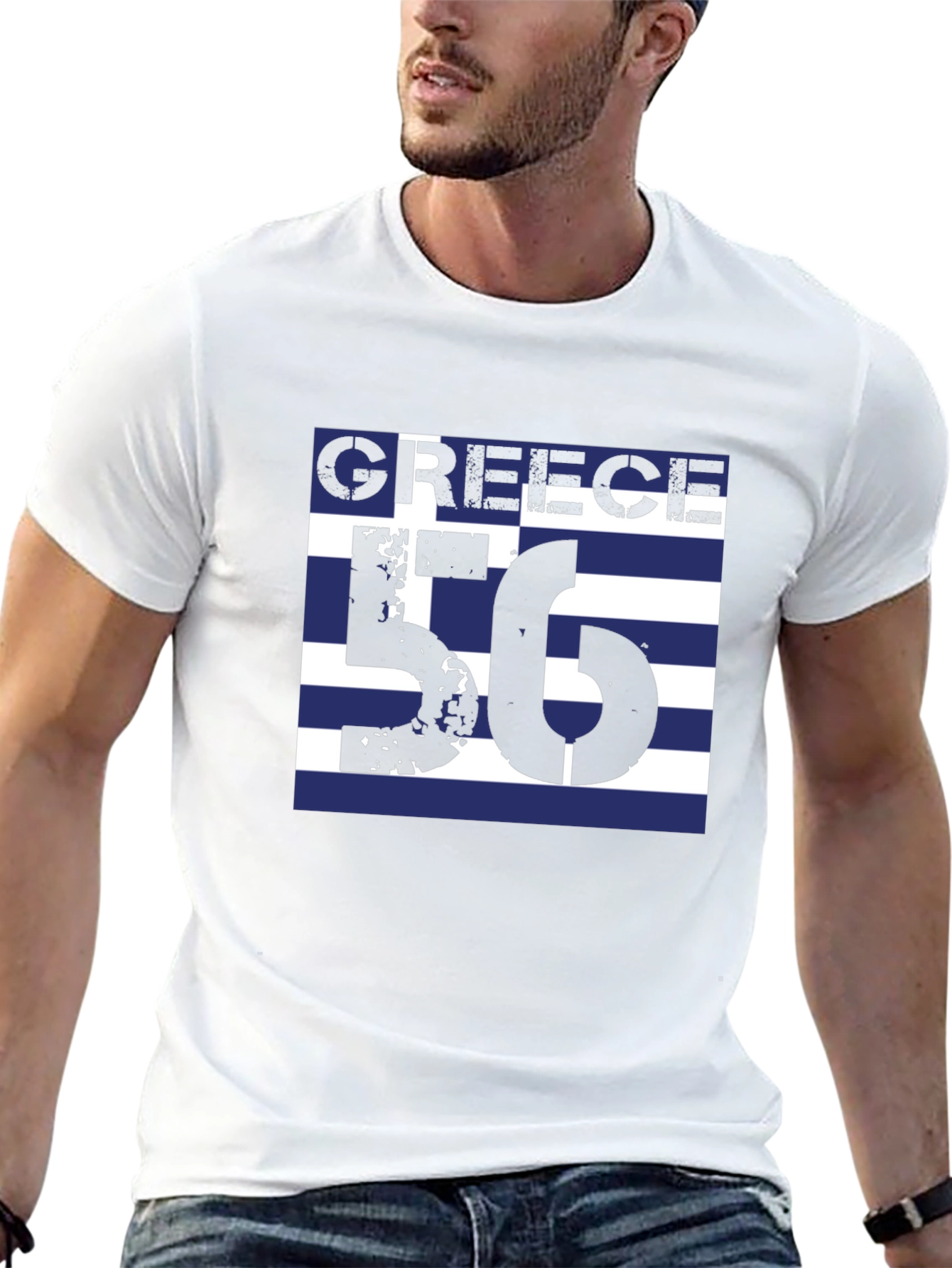 Greece Flag T-Shirt - Black Cotton Tee