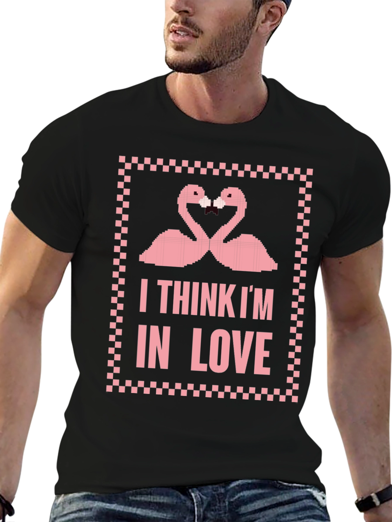 Flamingo Love Pixel Graphic T-Shirt