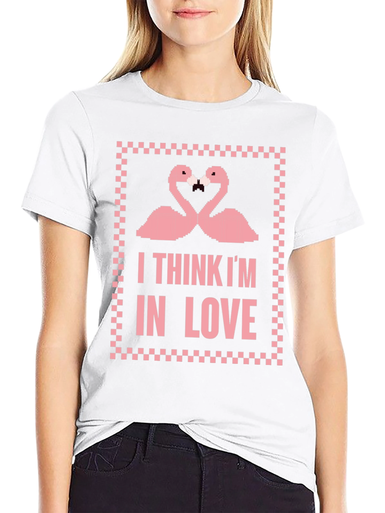 Flamingo Love Pixel Graphic T-Shirt