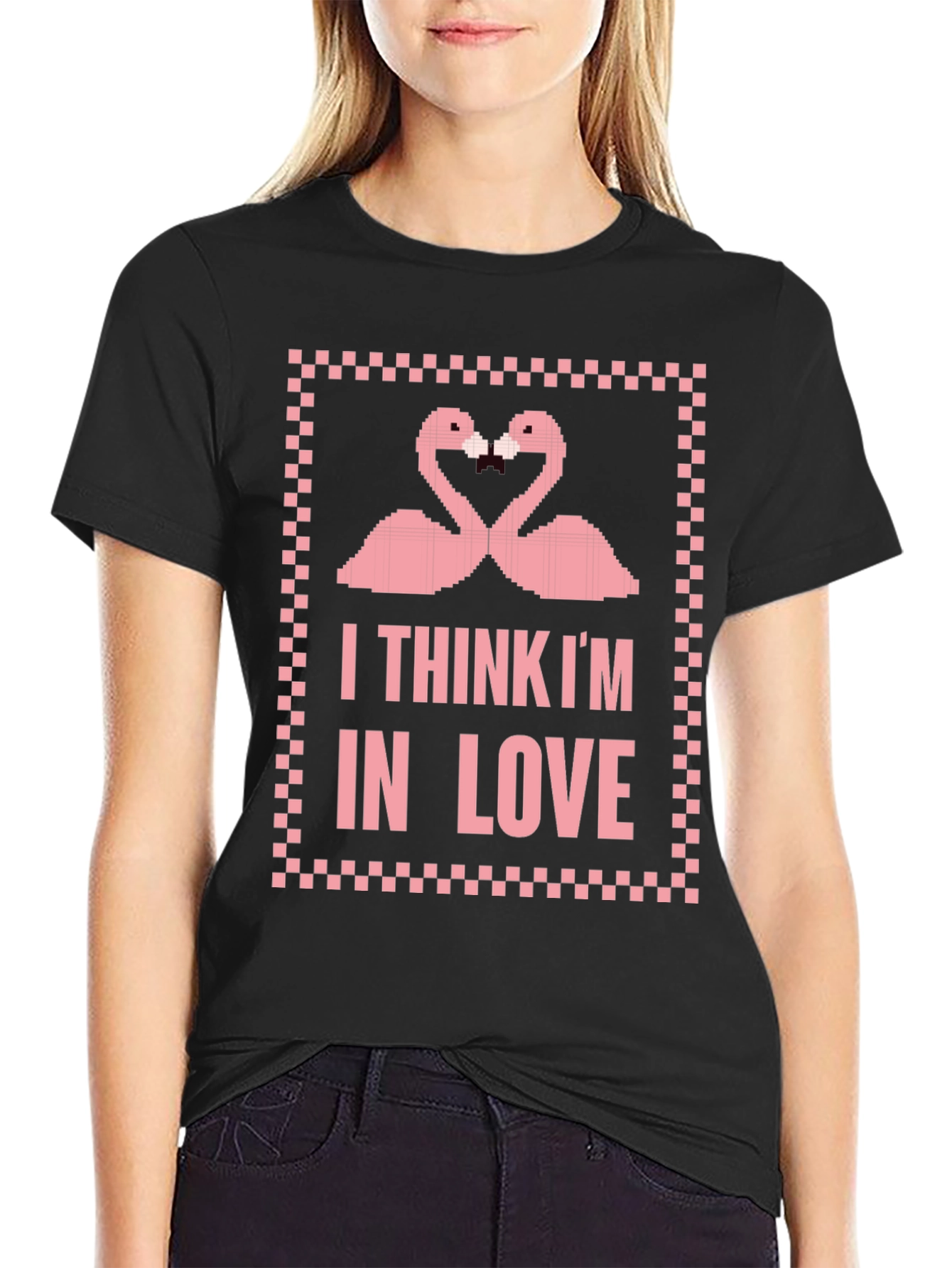 Flamingo Love Pixel Graphic T-Shirt