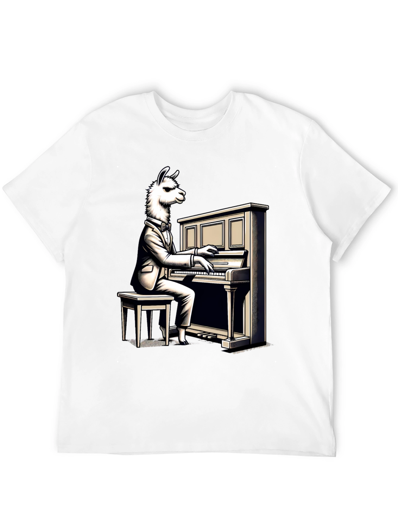 Llama Pianist Graphic Tee - Unique Animal Art Shirt