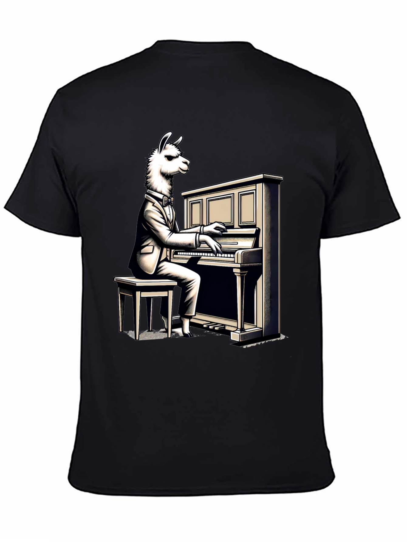 Llama Pianist Graphic Tee - Unique Animal Art Shirt