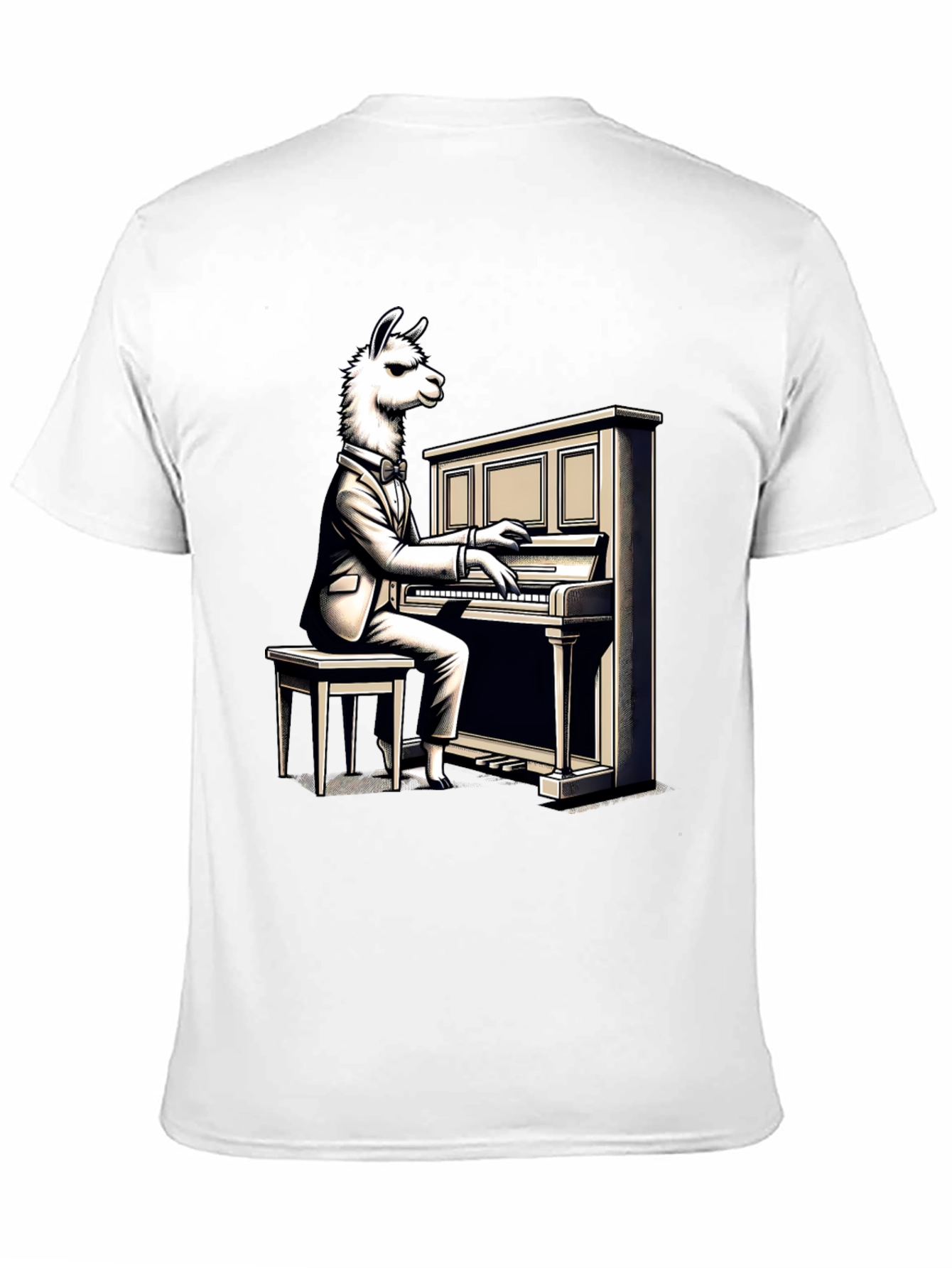 Llama Pianist Graphic Tee - Unique Animal Art Shirt