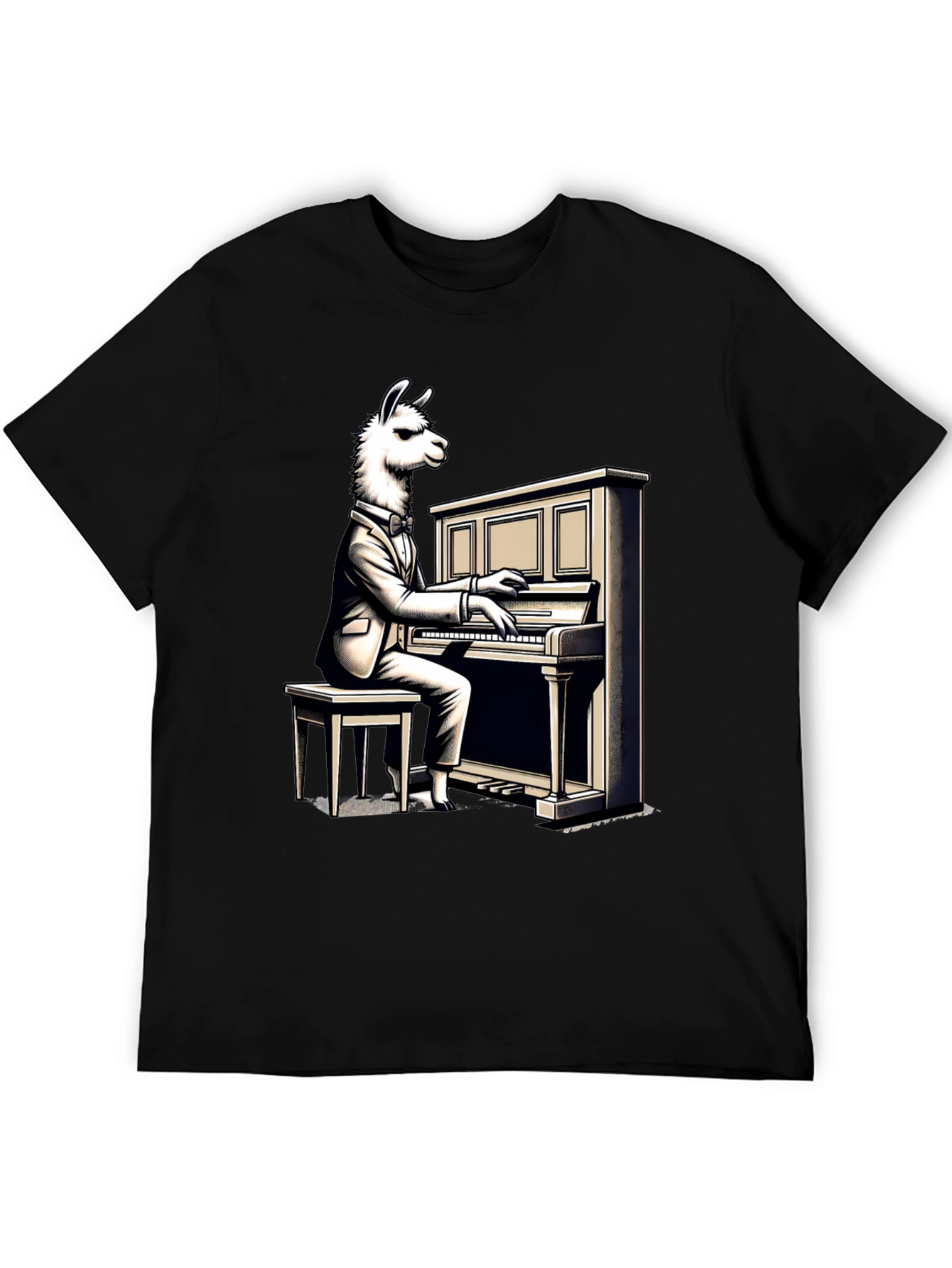 Llama Pianist Graphic Tee - Unique Animal Art Shirt