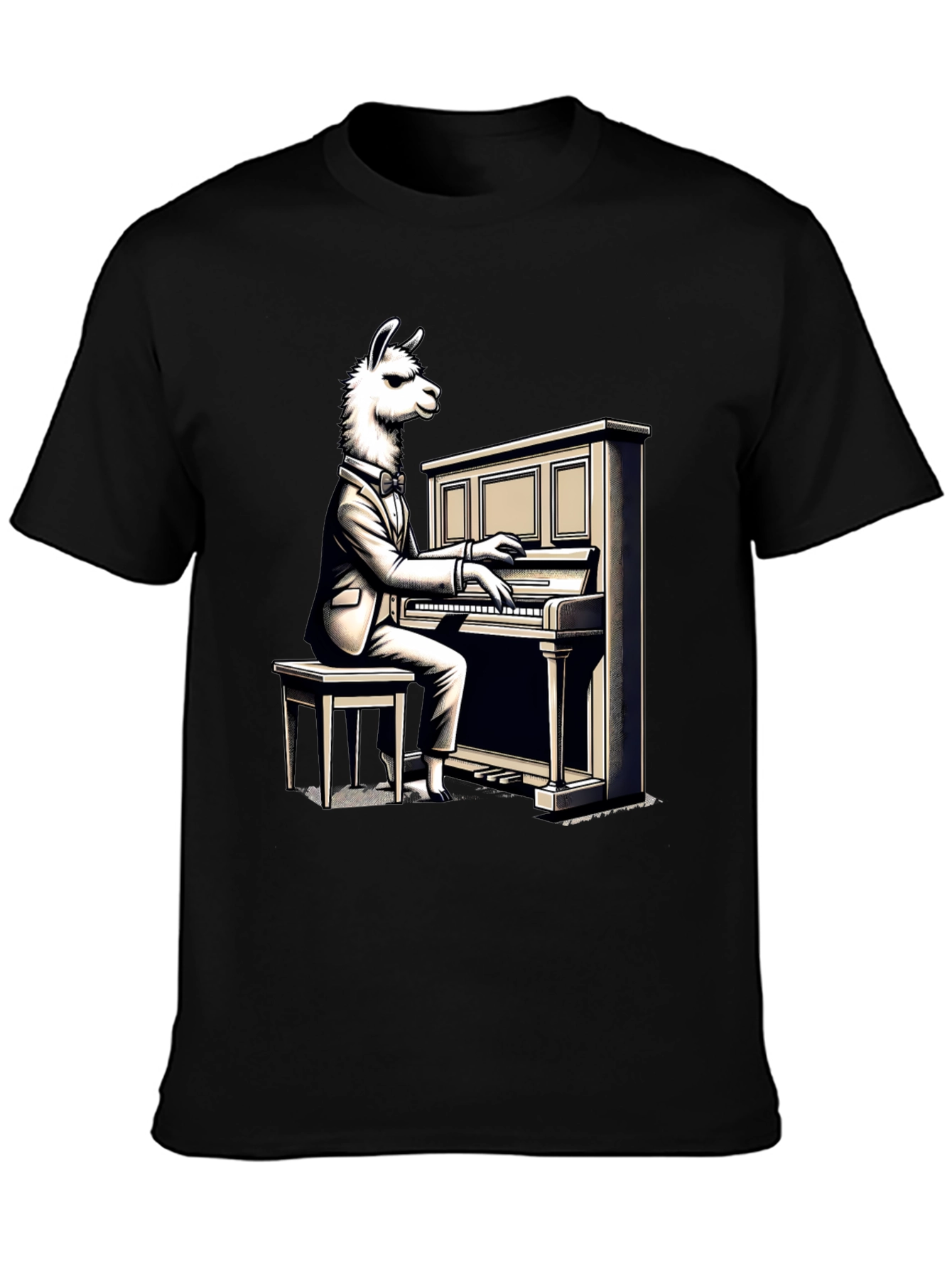 Llama Pianist Graphic Tee - Unique Animal Art Shirt