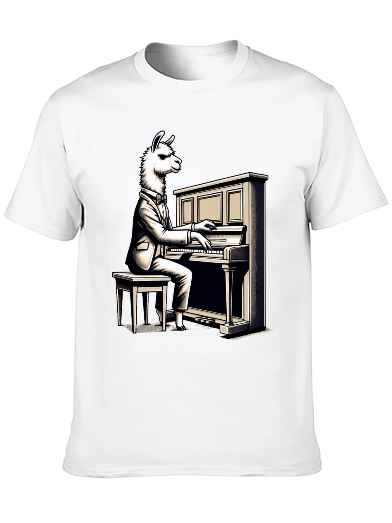 Llama Pianist Graphic Tee - Unique Animal Art Shirt