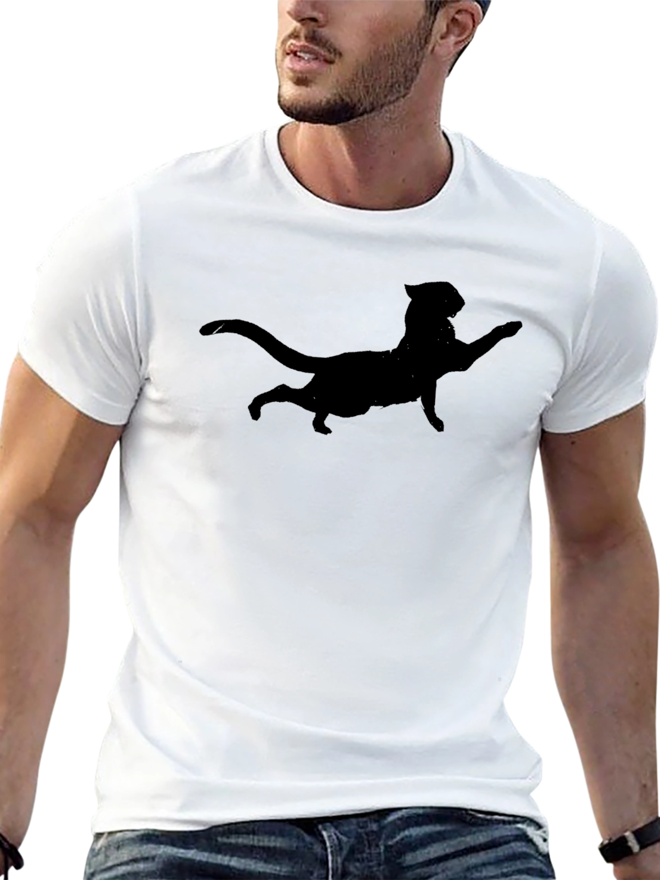 Black Cat Silhouette T-Shirt - Stylish Tee