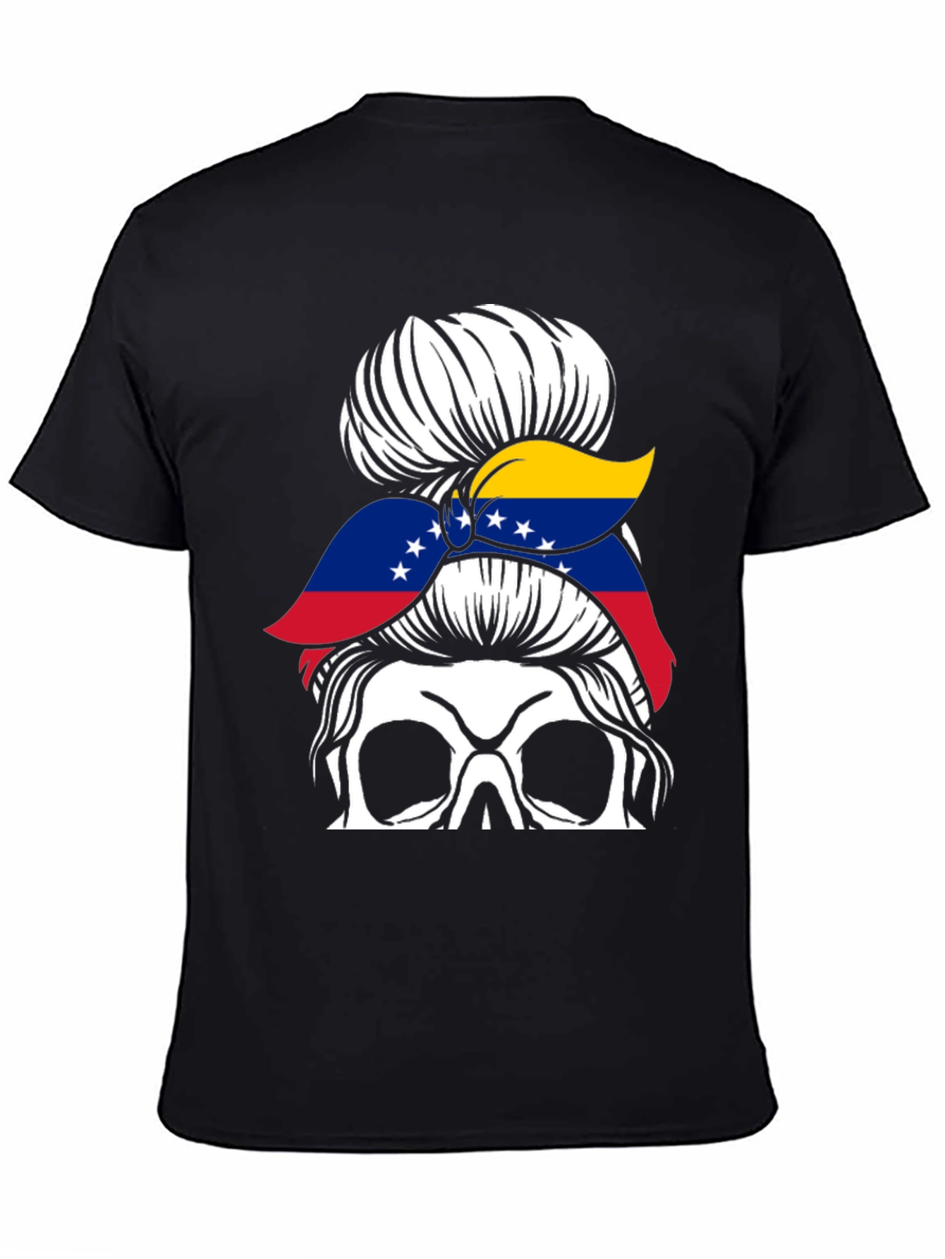Venezuela Flag Messy Bun Skull T-Shirt