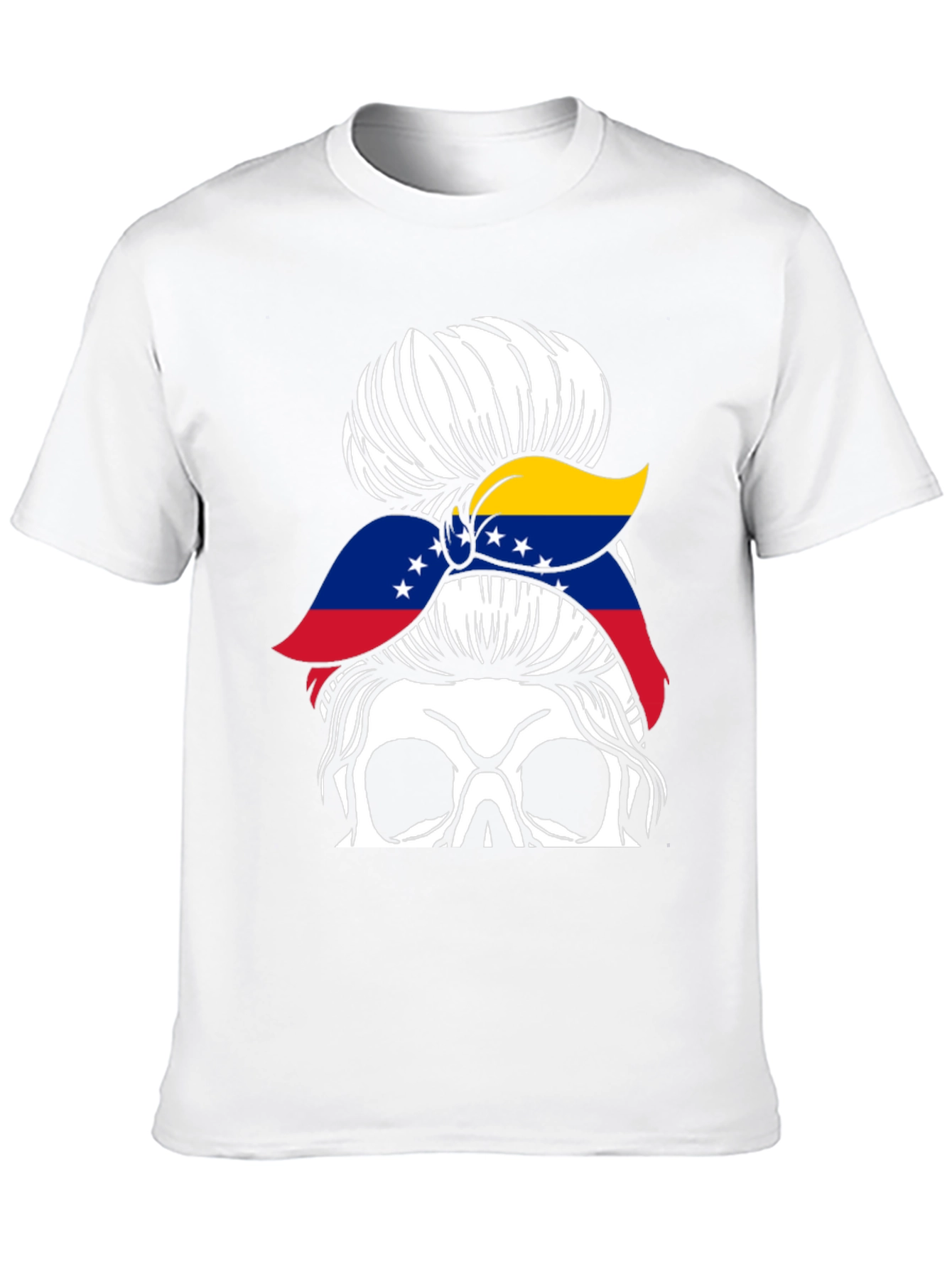 Venezuela Flag Messy Bun Skull T-Shirt
