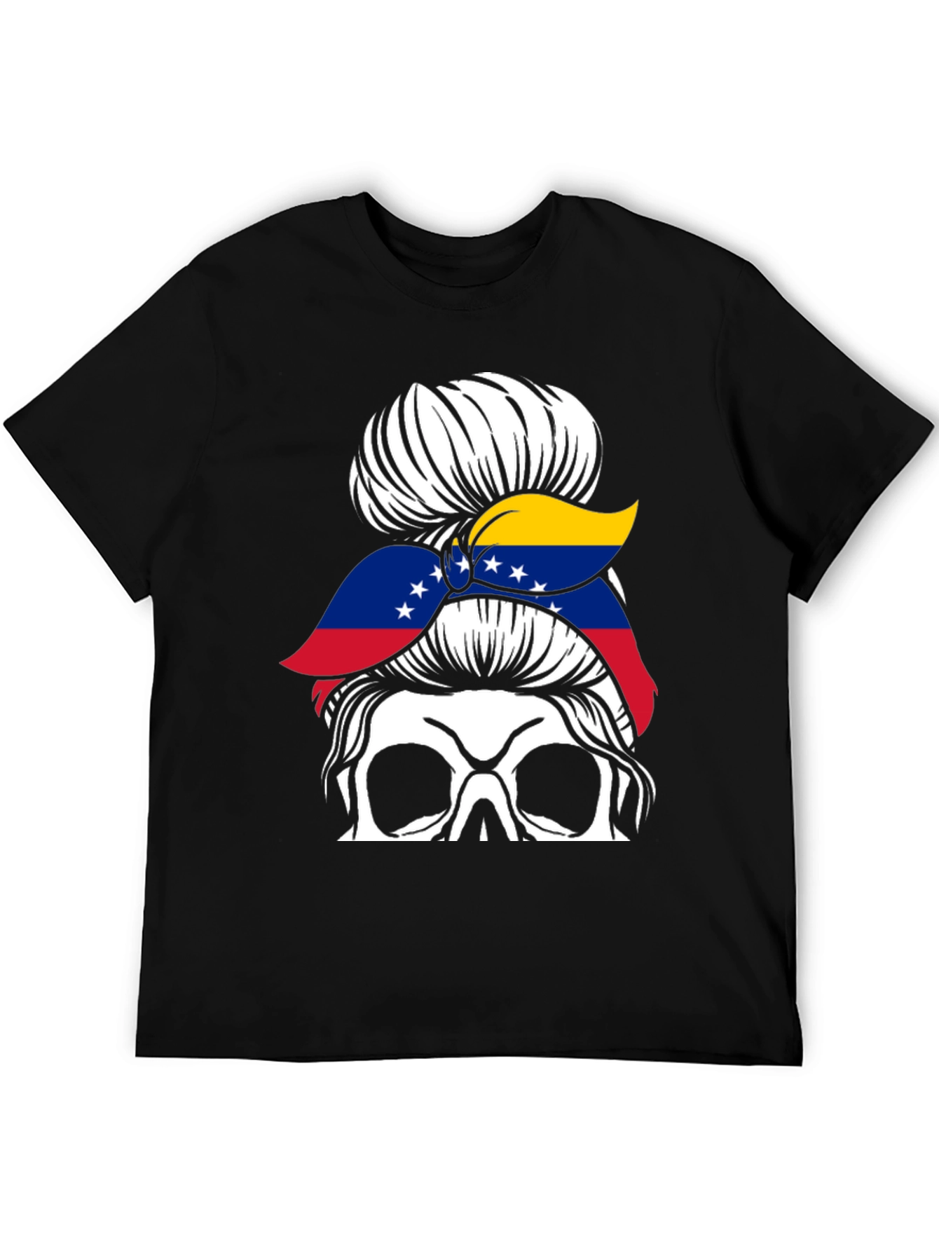 Venezuela Flag Messy Bun Skull T-Shirt